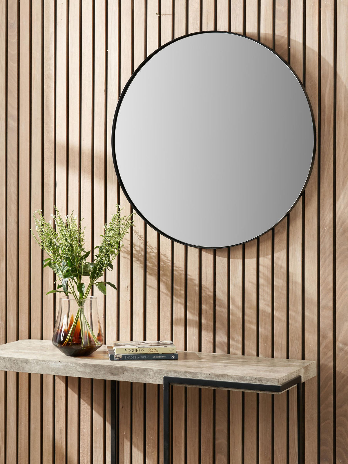 Pacific Black Slim Frame round wall mirror Medium, imported from the UK