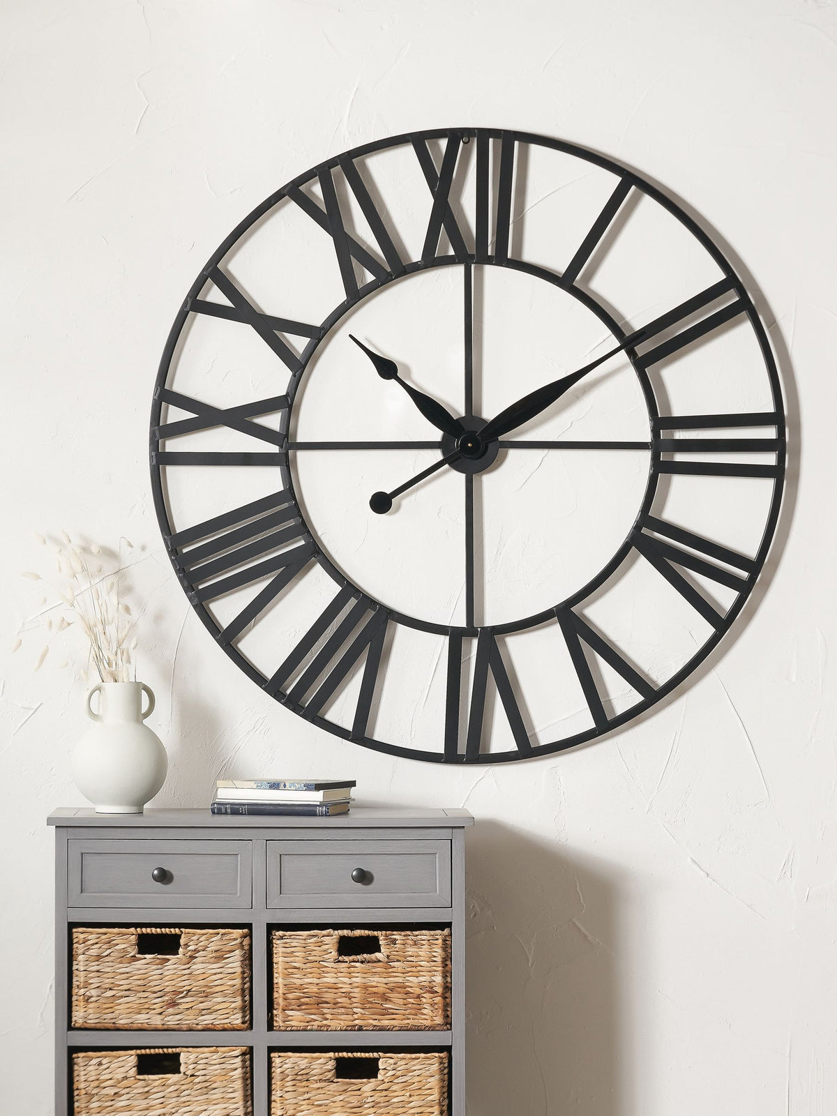 Pacific black metal large round wall clock, imported from the UK