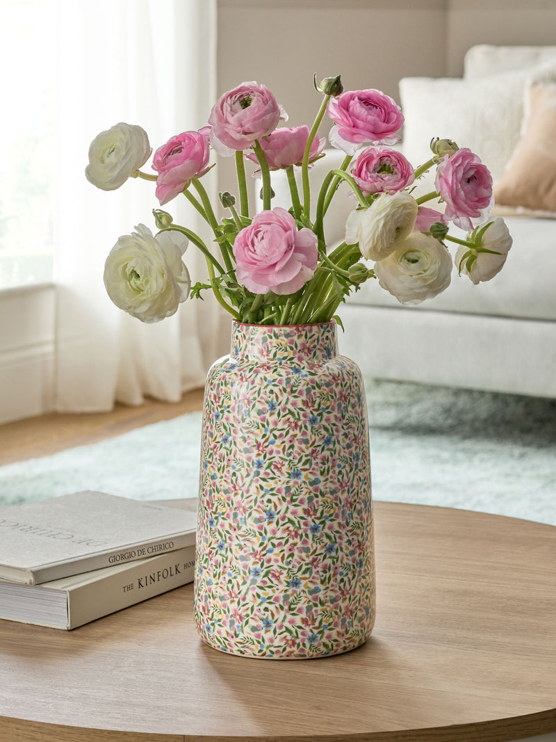 Pink large ditsy floral vase, imported from the UK
