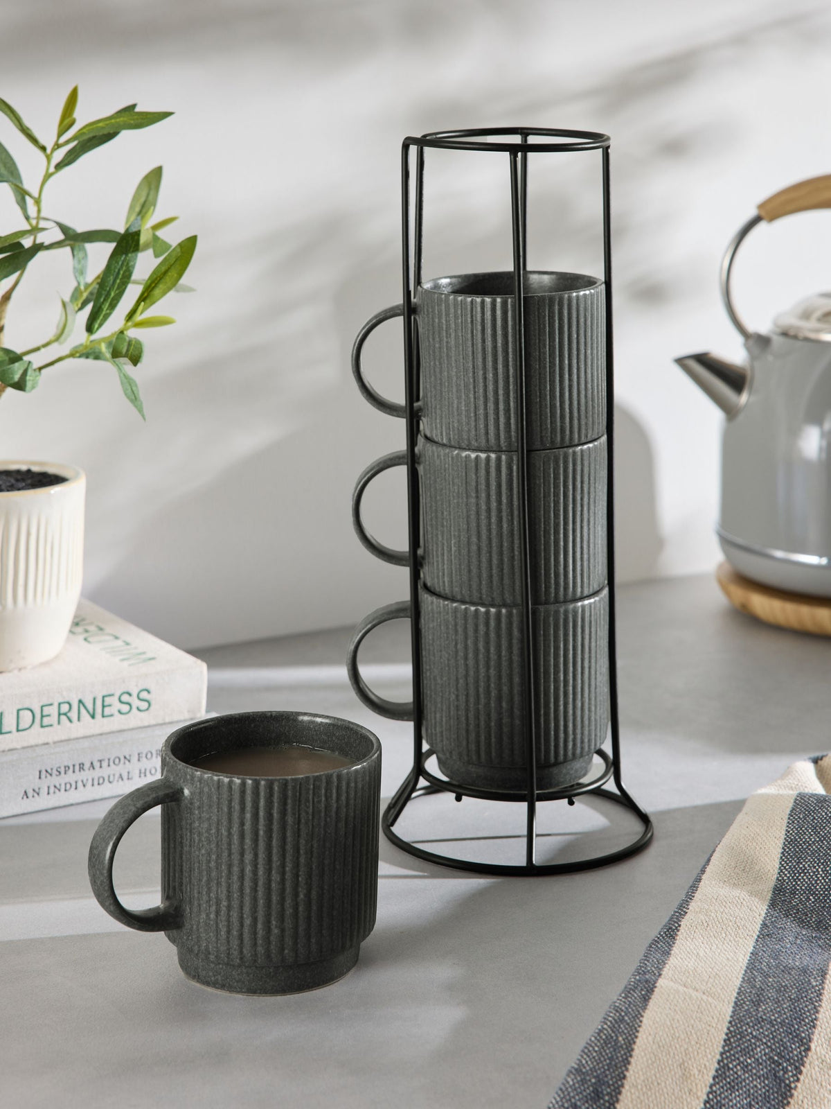 Stamford charcoal grey stacking mugs set of 4 (British brand)