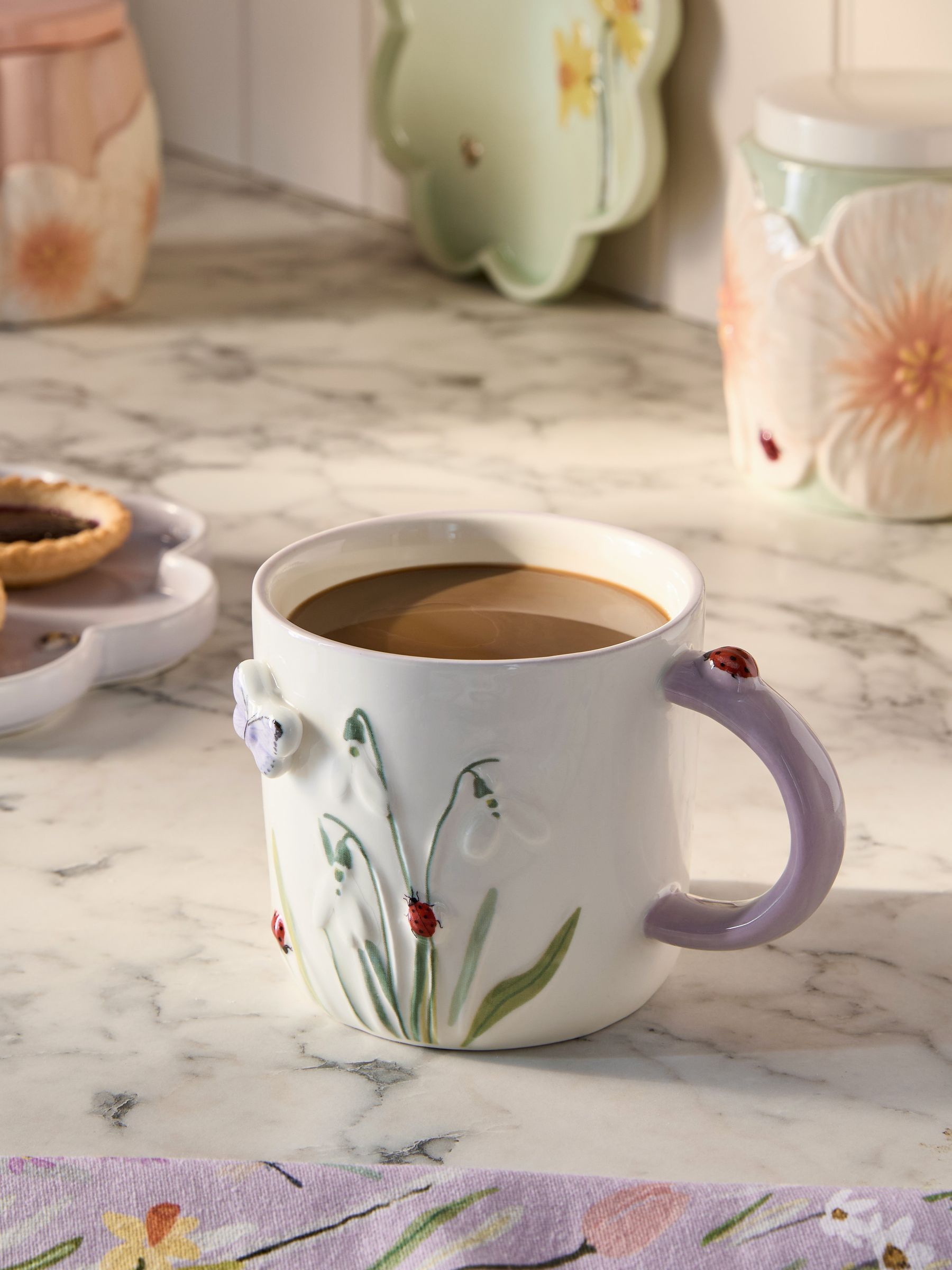 Purple floral wildlife stoneware mug, imported from the UK