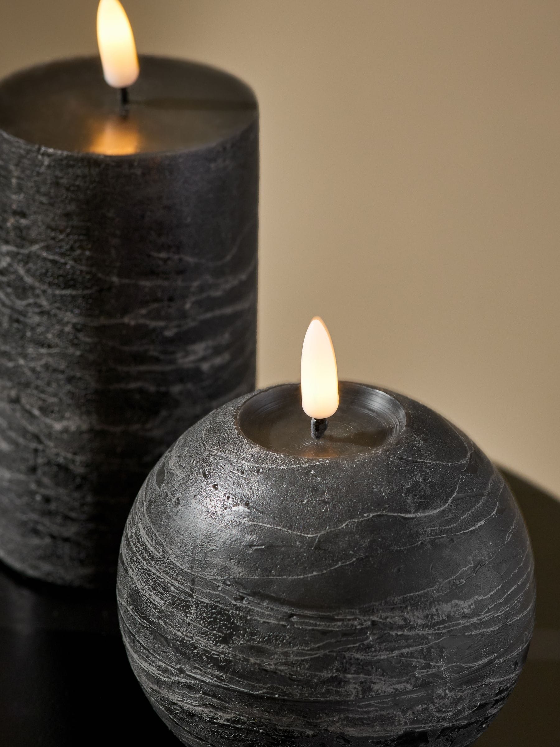 Black real wax LED candles set of three, 15cm height (British brand)