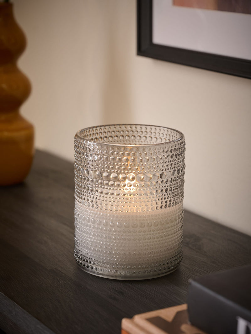 Smoke Grey Glass Large LED Pillar Candle