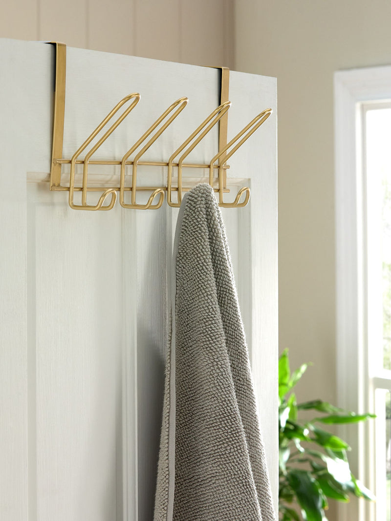 Gold over door hook for towels and robes, UK version