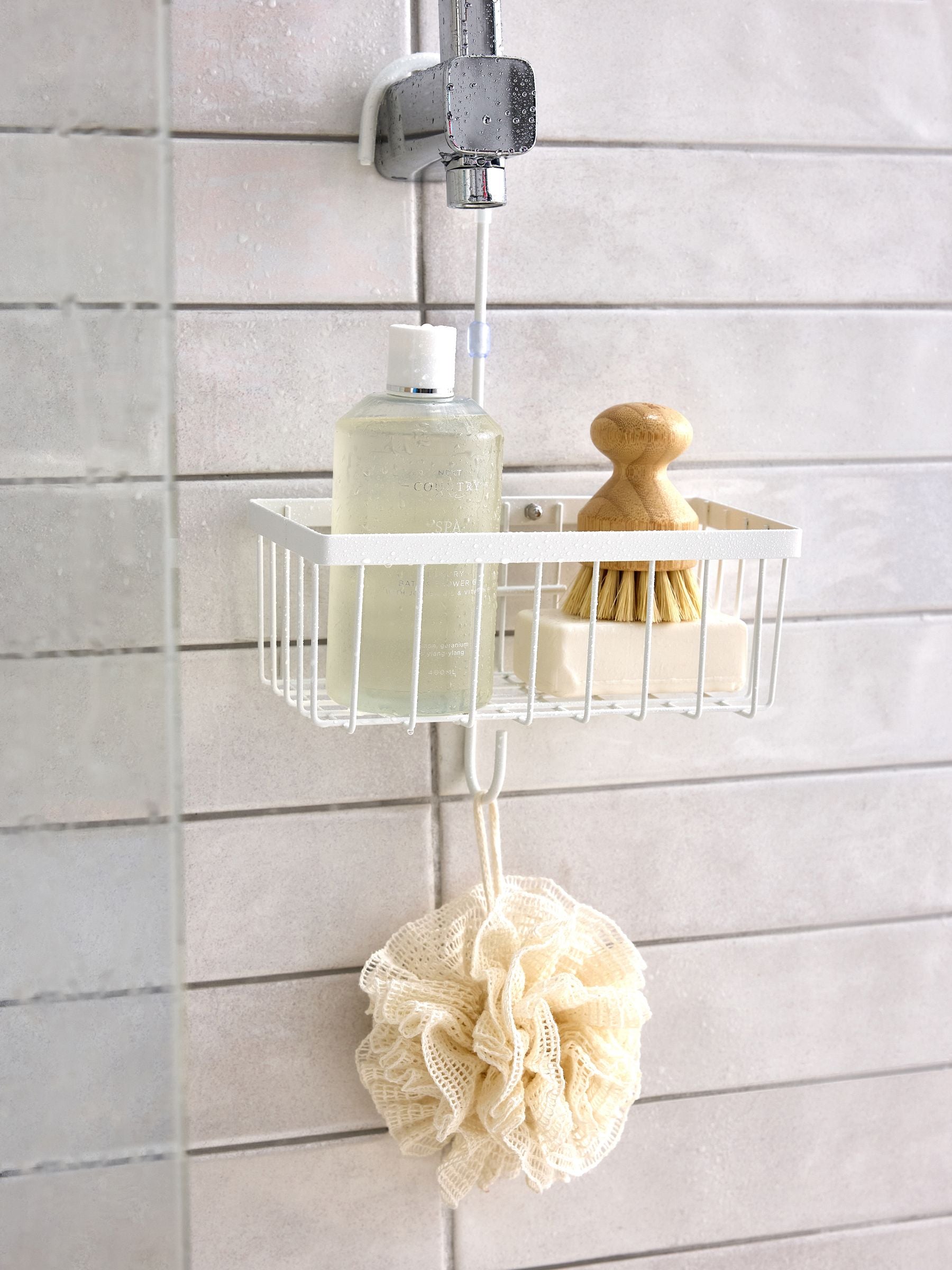 White hanging shower caddy (British brand)