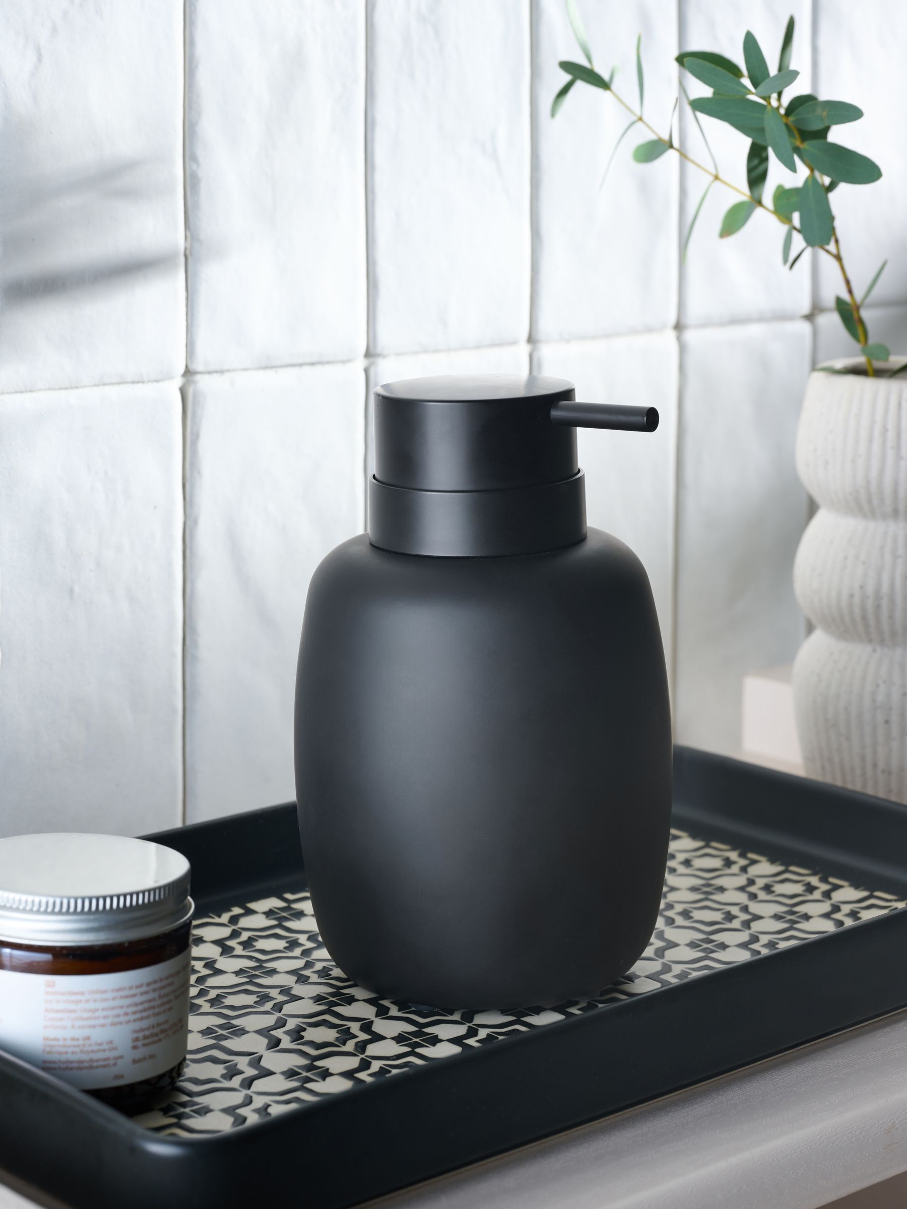 Moderna black soft touch soap dispenser, imported from the UK