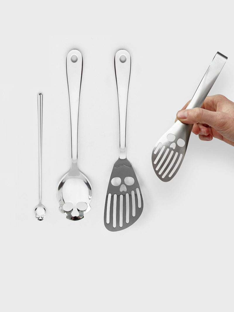 Suck UK Silver Skull spatula and spoon kitchen utensil set (British brand)