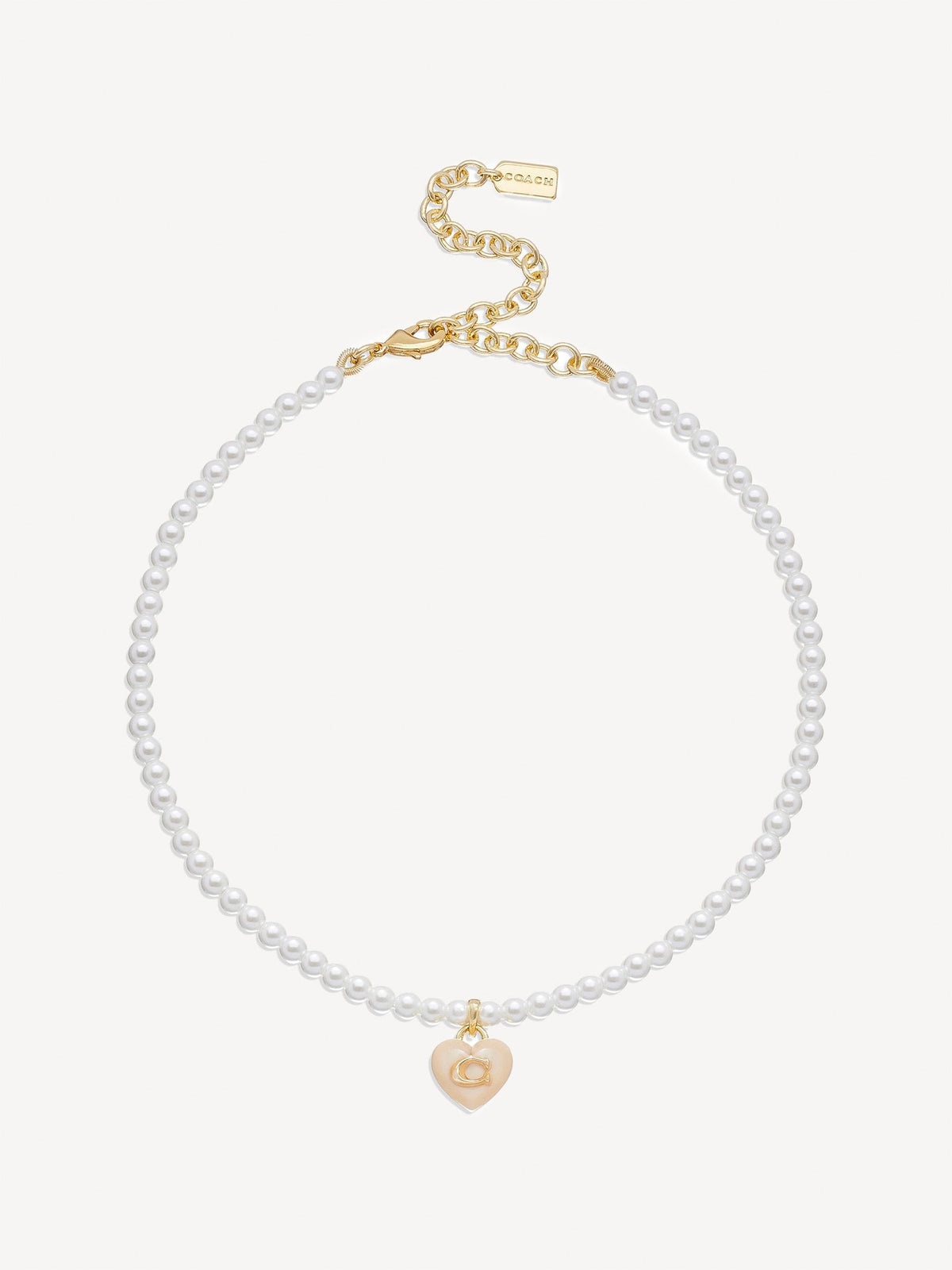 COACH Gold Tone Signature Heart Pearl Choker Necklace - British product