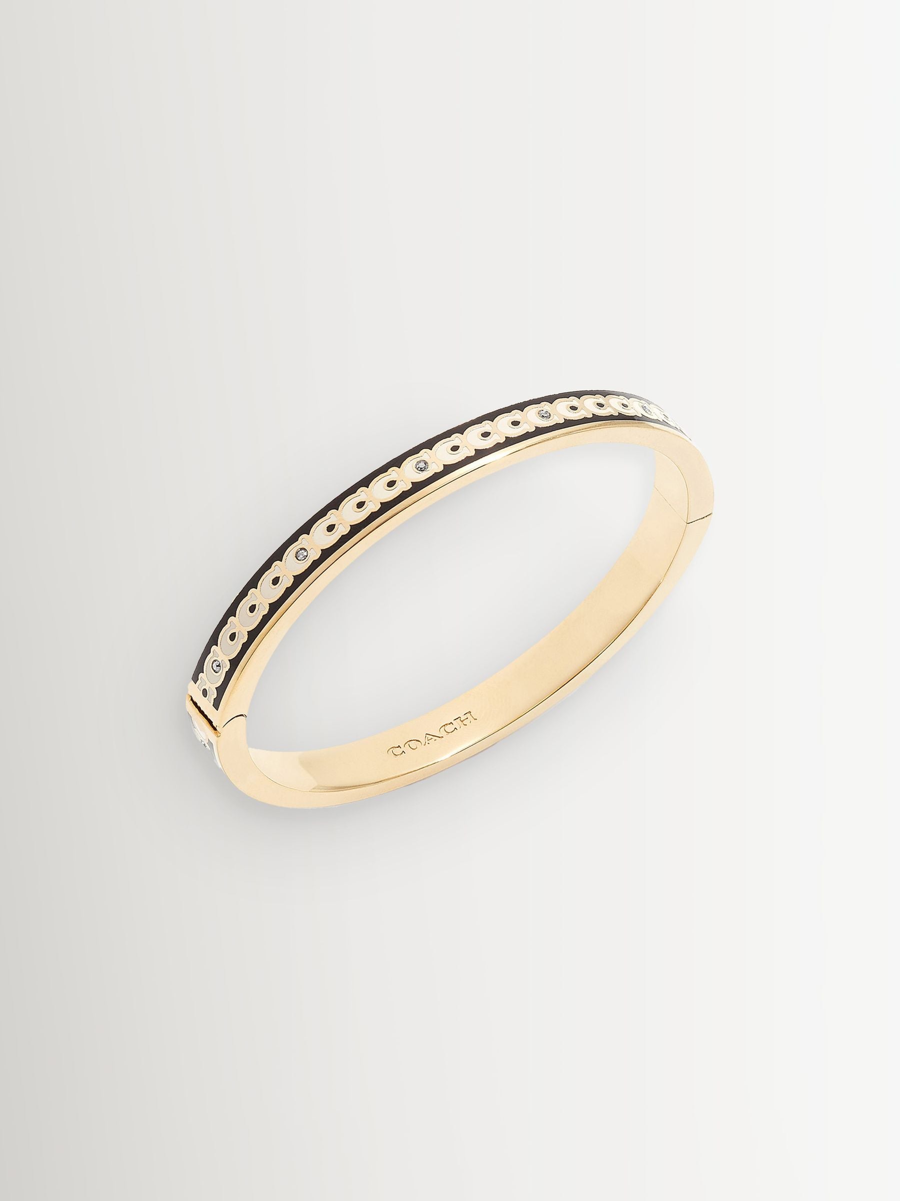 Gold Tone Hinged Enamel Bangle Bracelet with Crystals