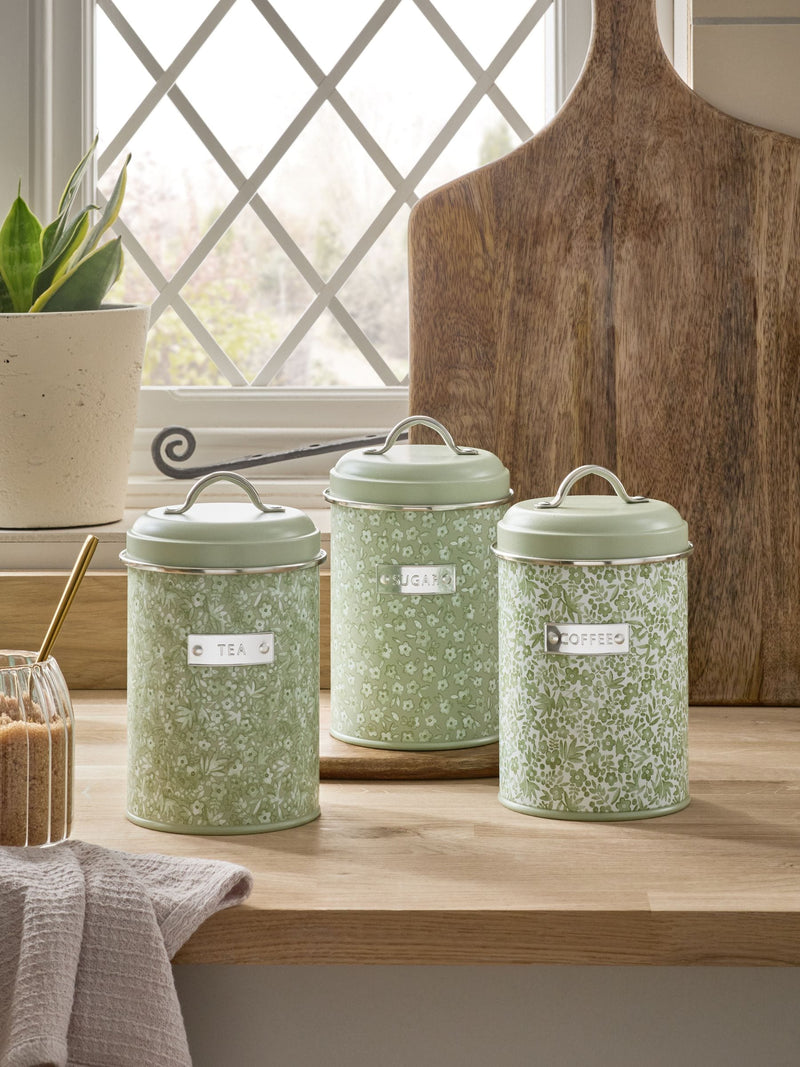 Sage green floral storage tins set of 3 (British brand)