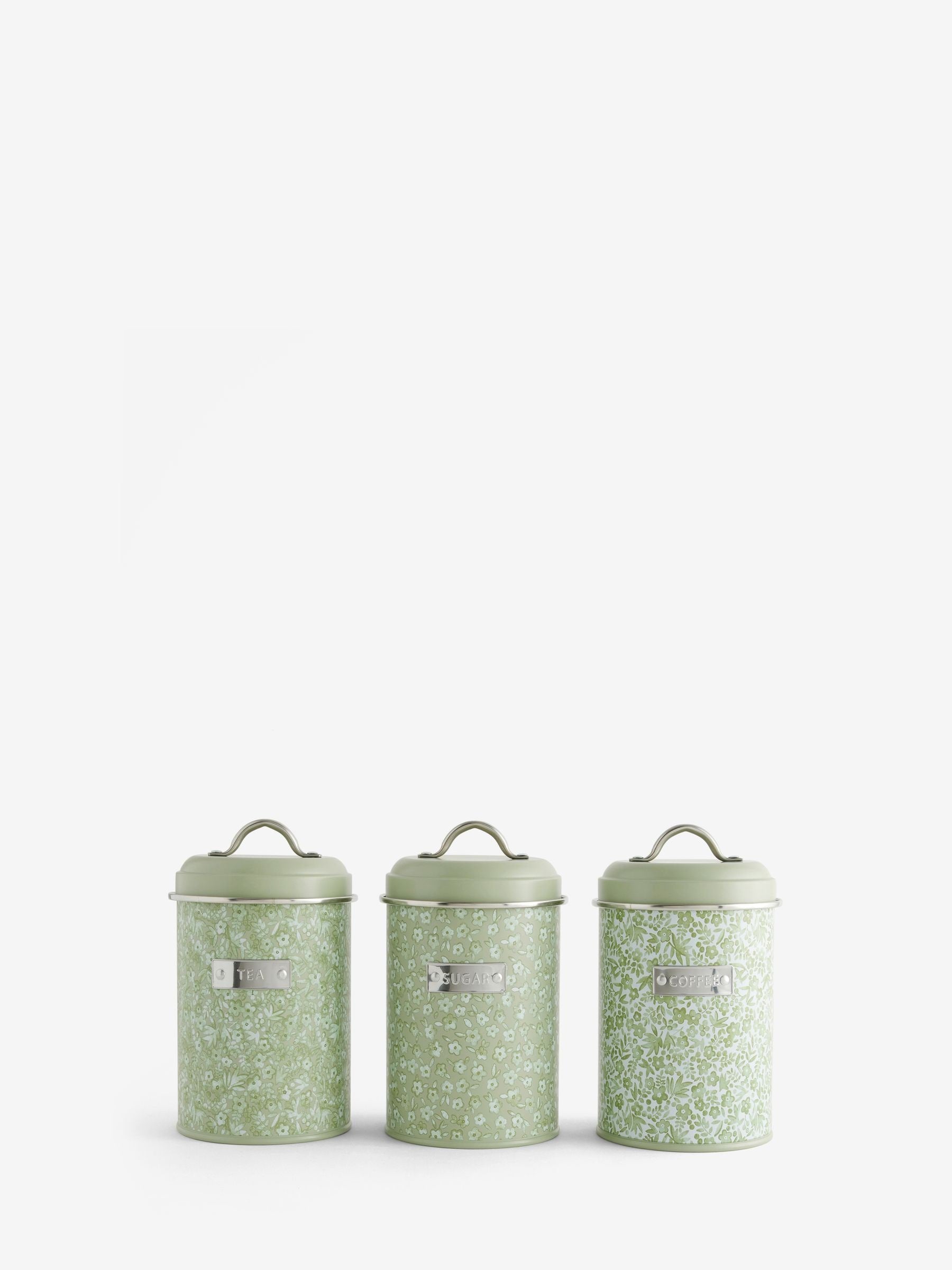 Sage green floral storage tins set of 3 (British brand)