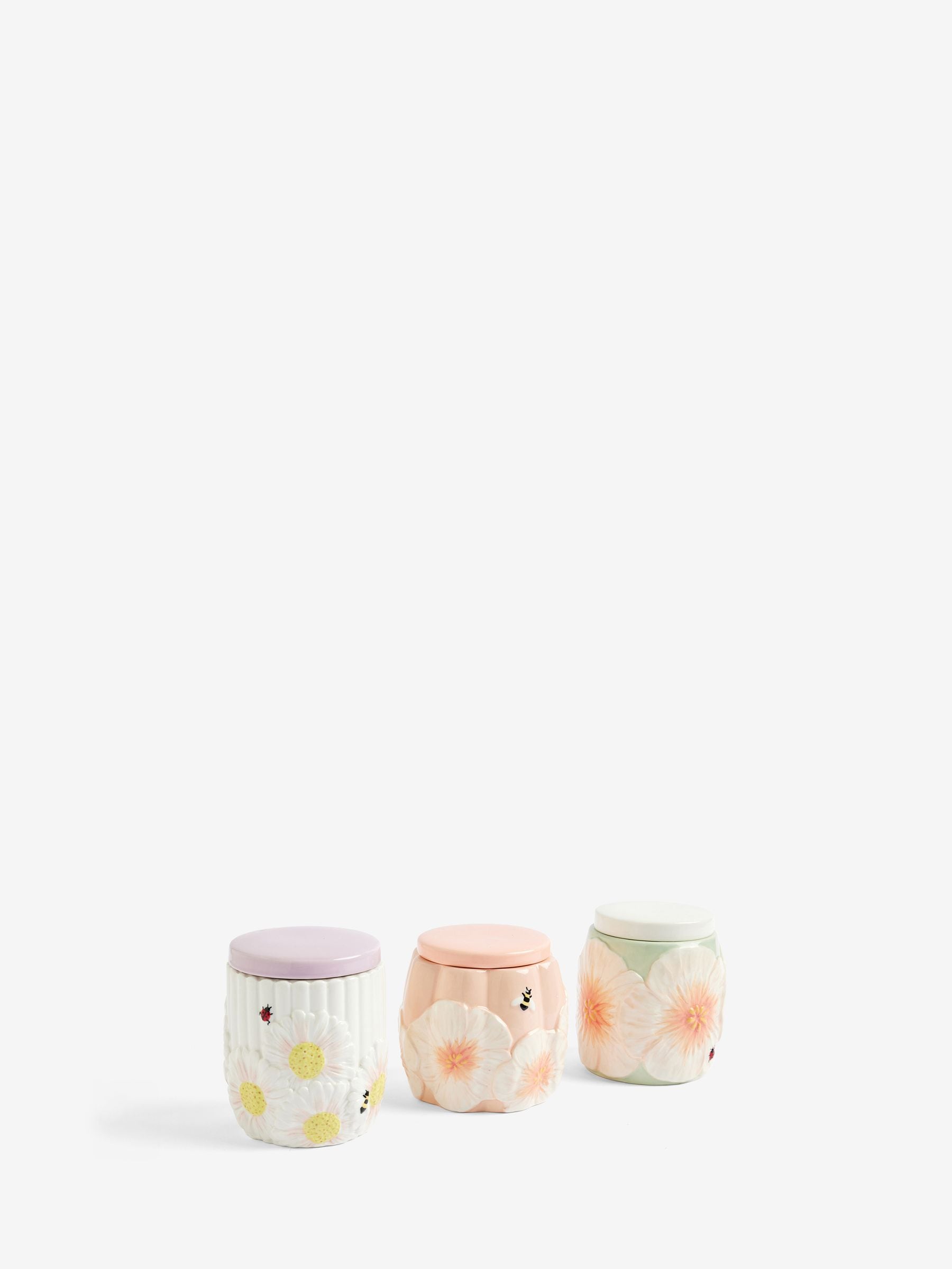 Pastel lila floral storage jars set of 3 (British brand)