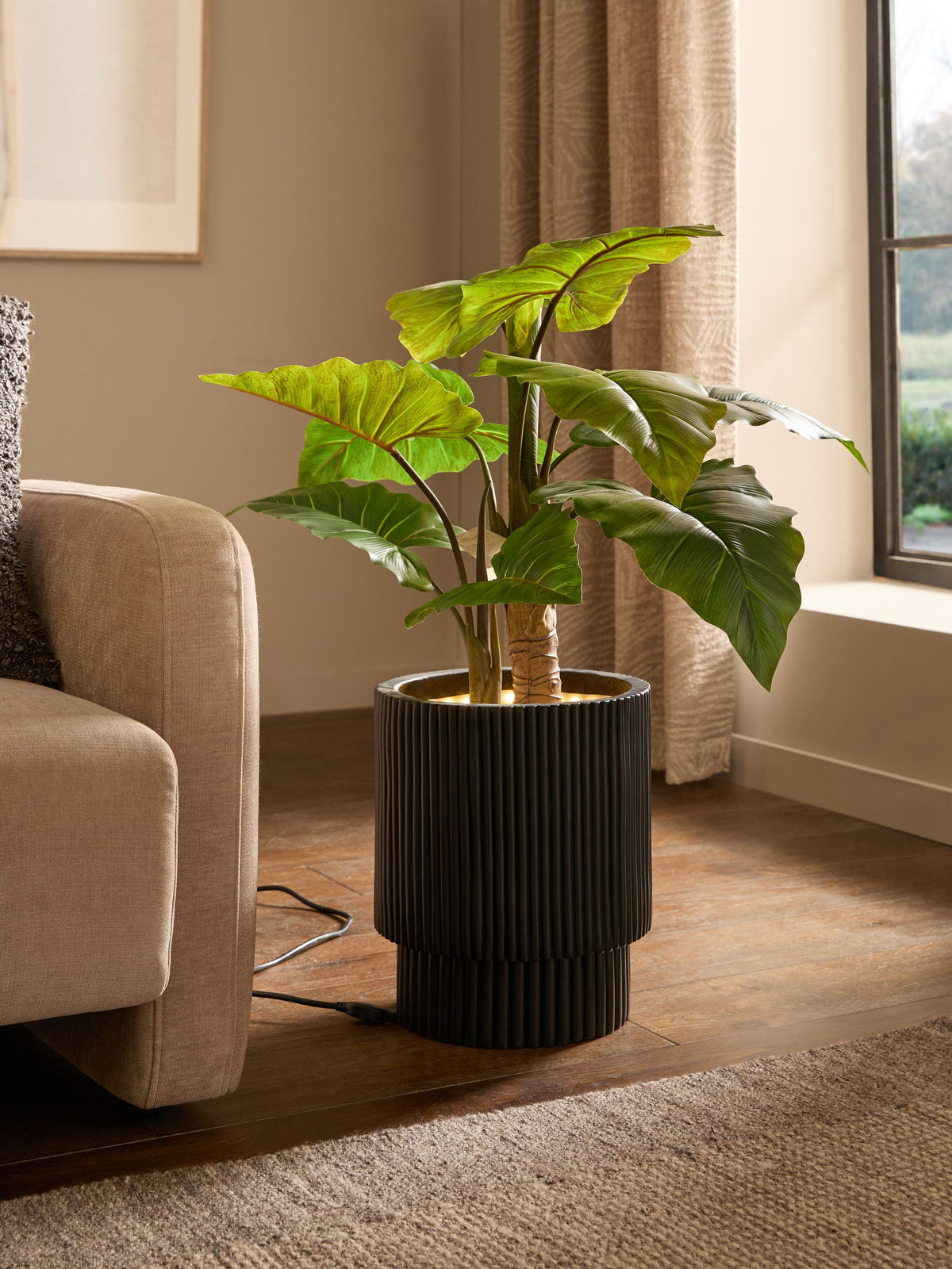 Green Artificial Light Up Alocasia Large Plant