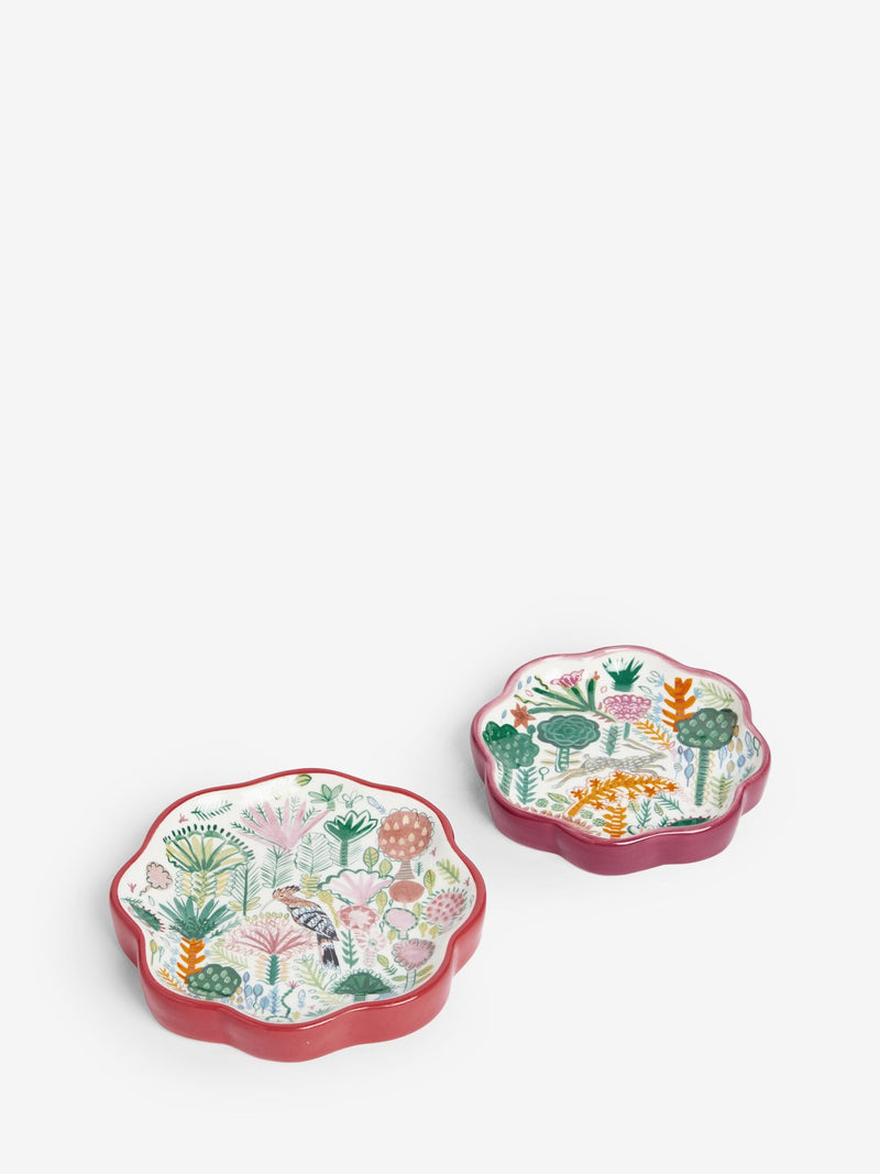 Lucy Tiffney set of 2 pink/orange ceramic trinket trays, UK version