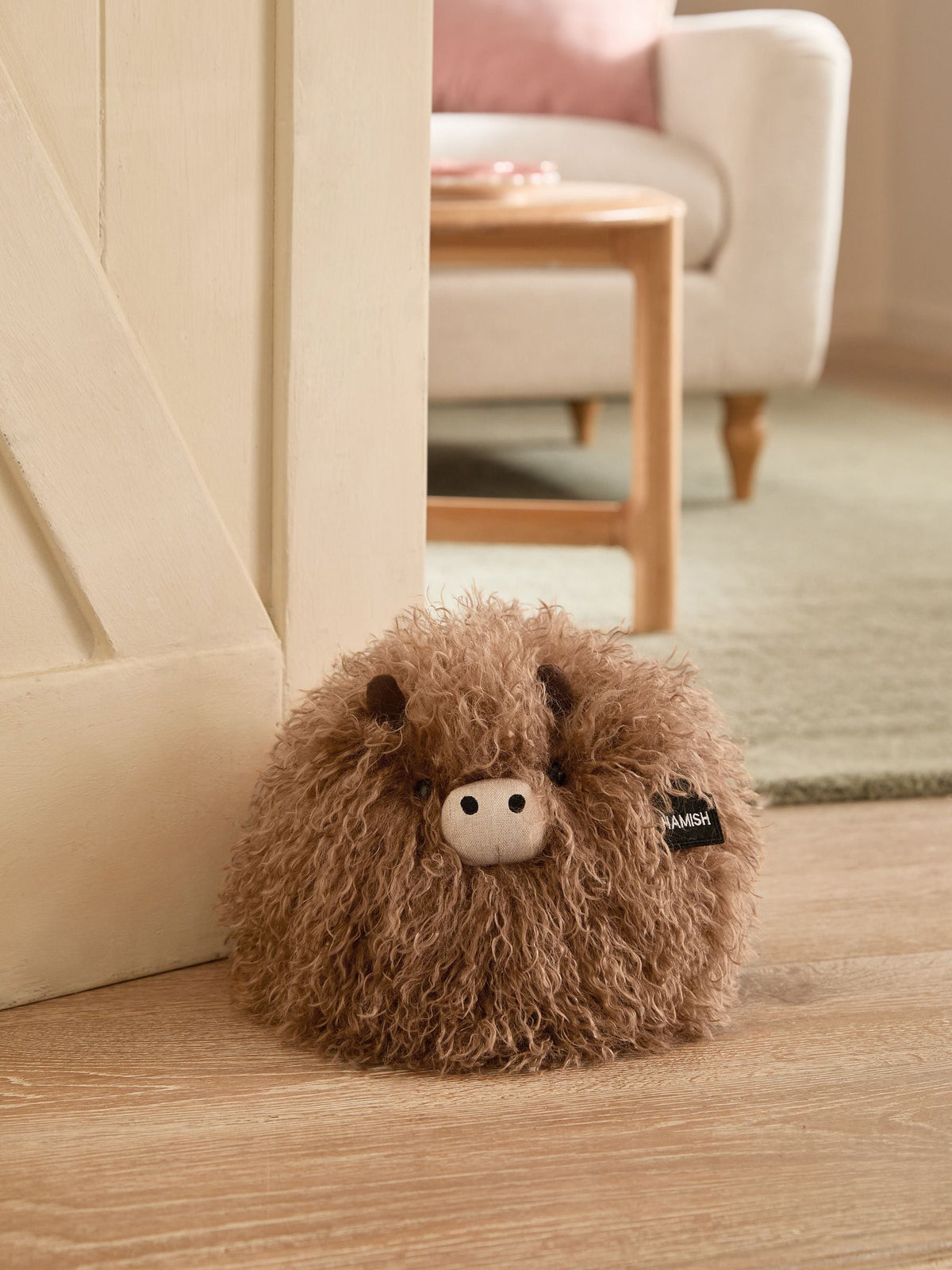 Natural Hamish The Highland Cow Faux Fur Ball Doorstop