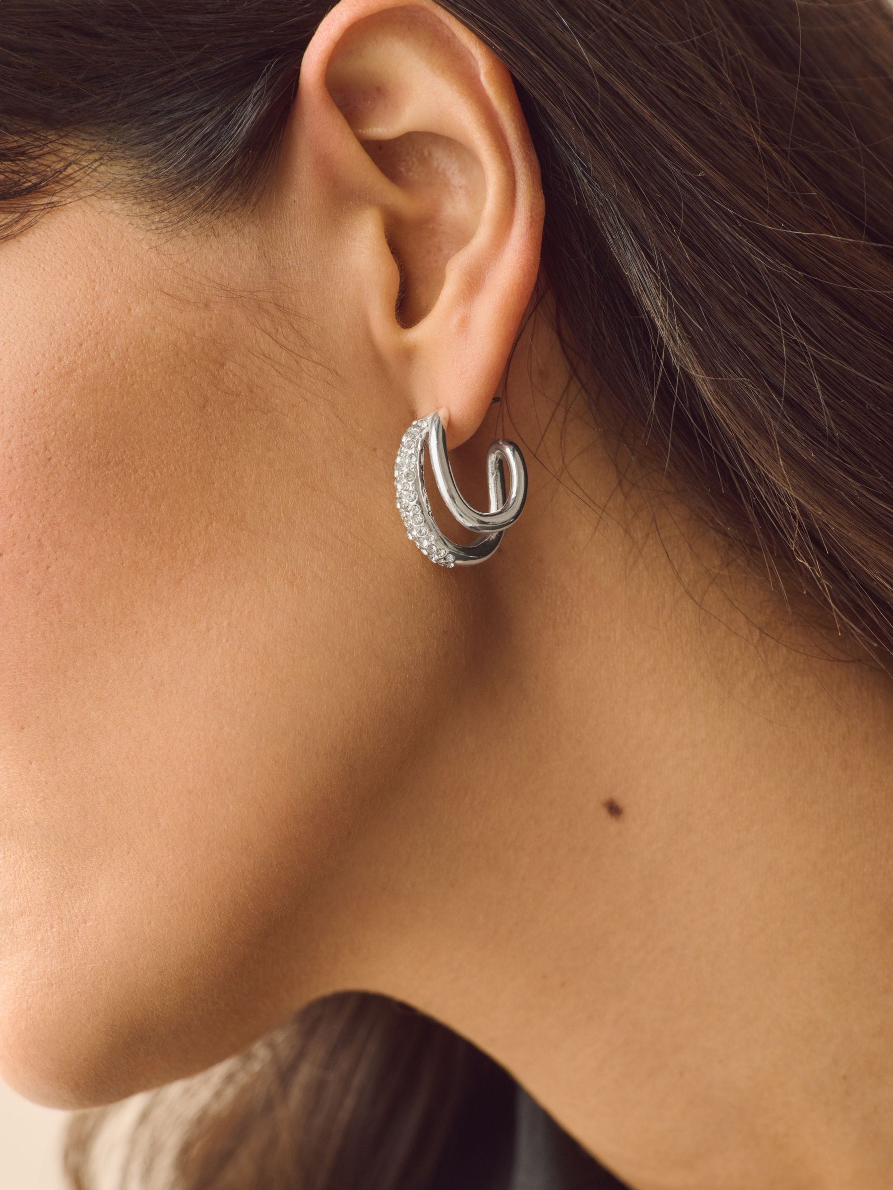 Silver Tone Sparkle Double Hoop Earrings