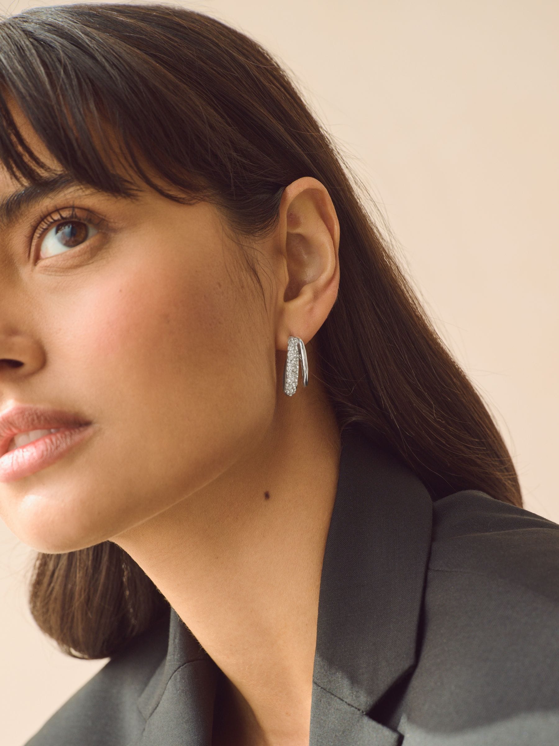 Silver Tone Sparkle Double Hoop Earrings