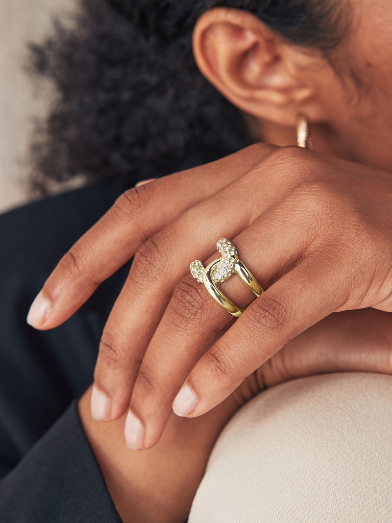 Gold tone interlink sparkle ring, UK version