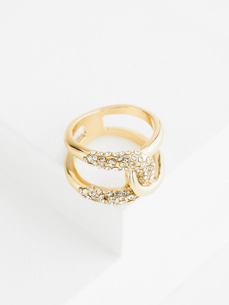 Gold tone interlink sparkle ring, UK version