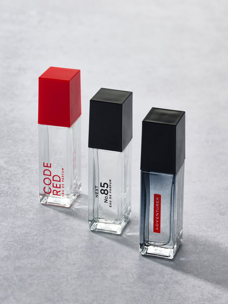 Men's Eau de Parfum trio: Code Red, No. 85, Adventurer 10ml (British brand)