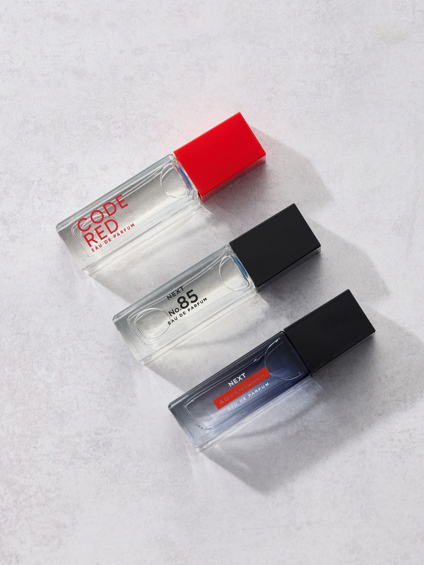 Men's Eau de Parfum trio: Code Red, No. 85, Adventurer 10ml (British brand)