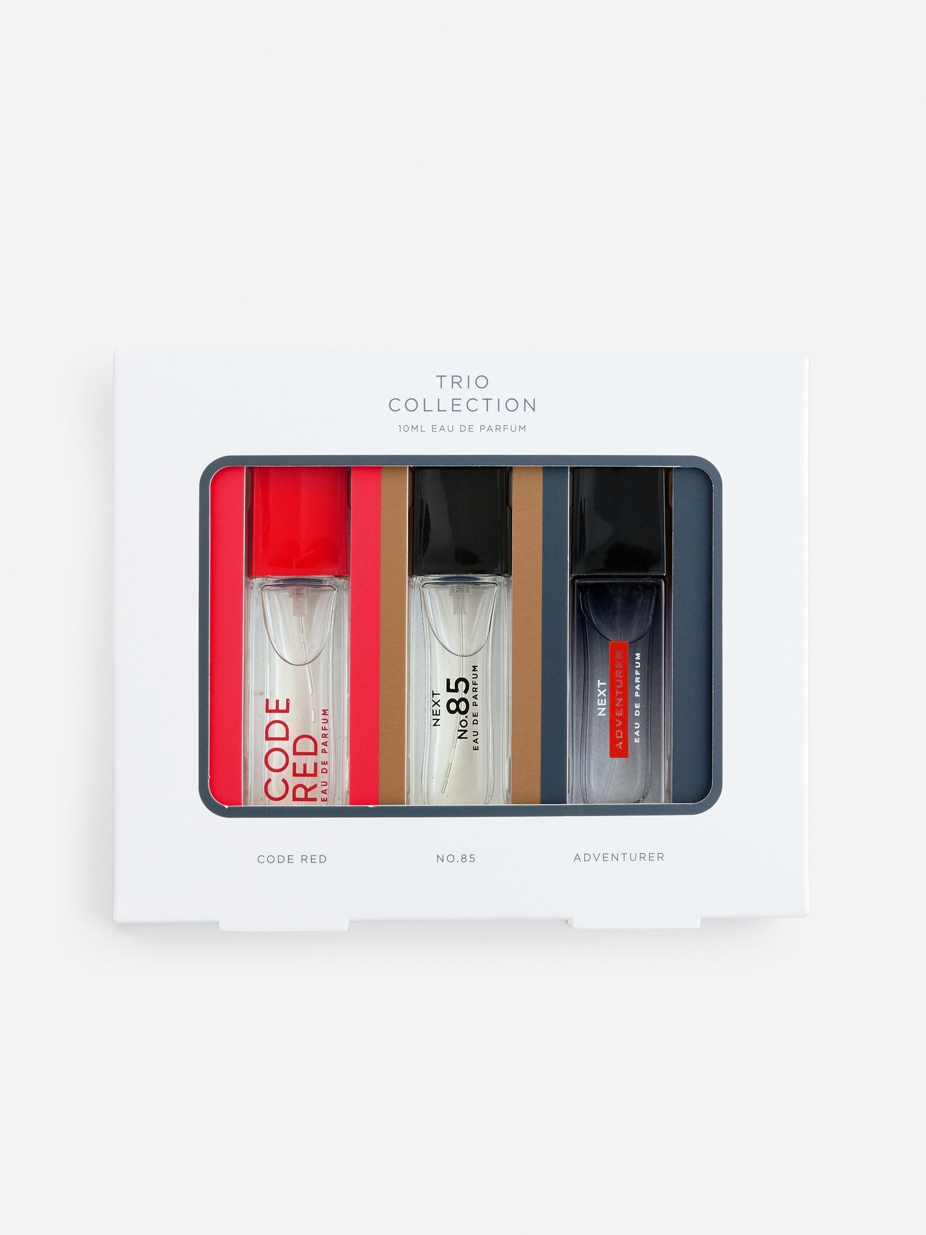 Men's Eau de Parfum trio: Code Red, No. 85, Adventurer 10ml (British brand)
