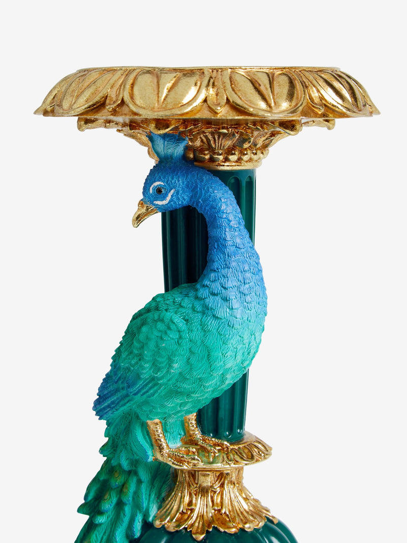 Teal Blue Benedict Peacock Pillar Candle Holder 36cm Height (British brand)