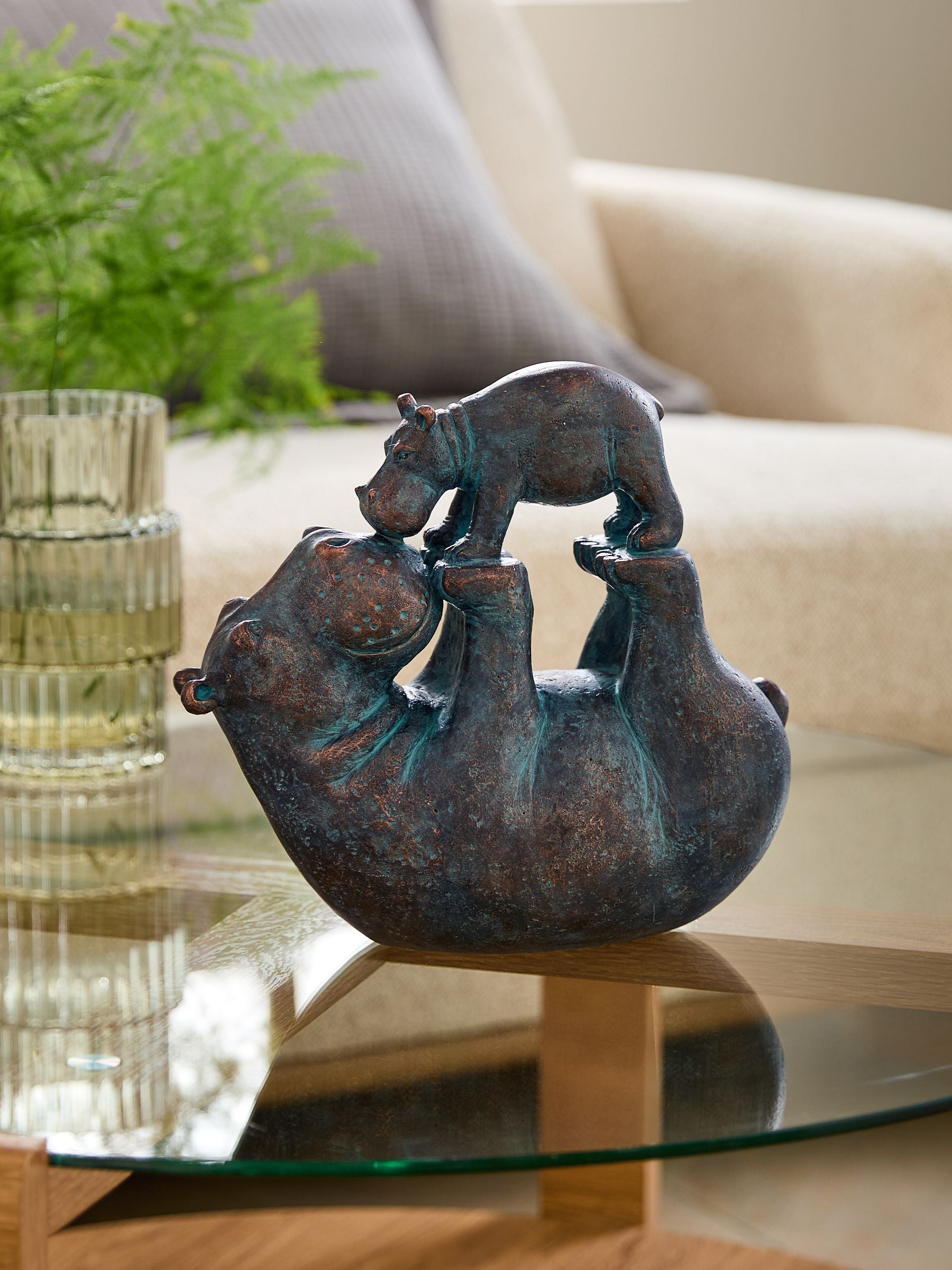 Bronze Hattie and Henry Hippo kissing ornament, 24cm tall - British product