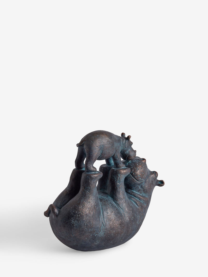 Bronze Hattie and Henry Hippo kissing ornament, 24cm tall - British product
