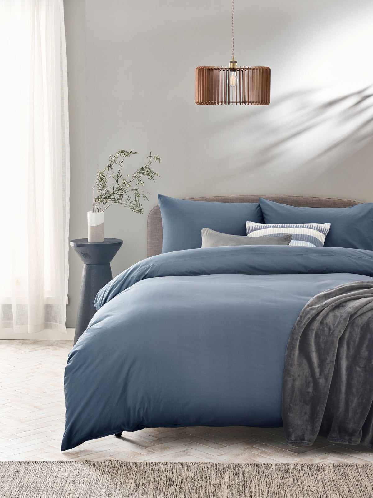 Blue Mid Cotton Rich Plain Duvet Cover and Pillowcase Set - British product
