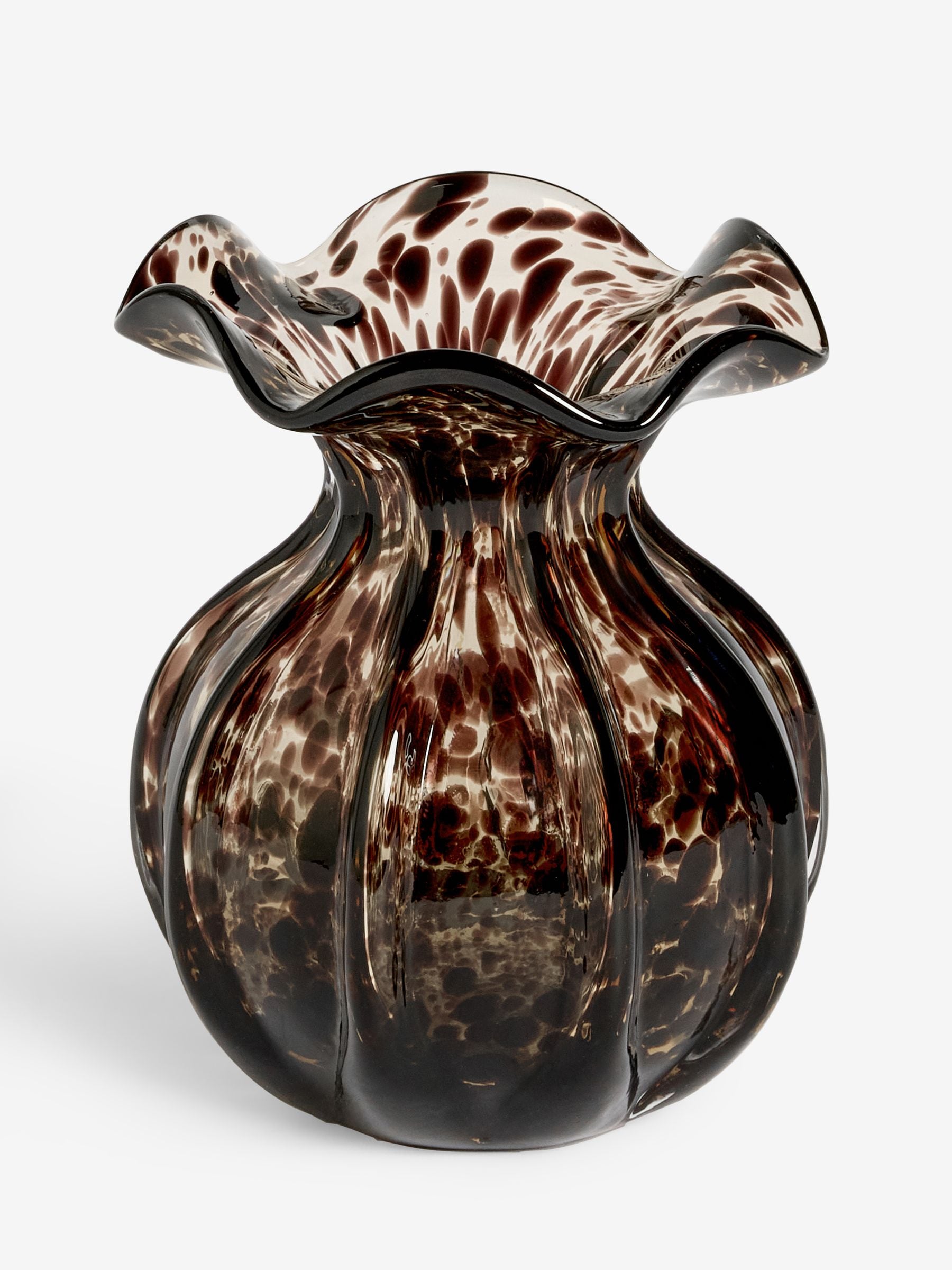 Nina Campbell Chocolate Brown Confetti Glass Vase, imported from the UK