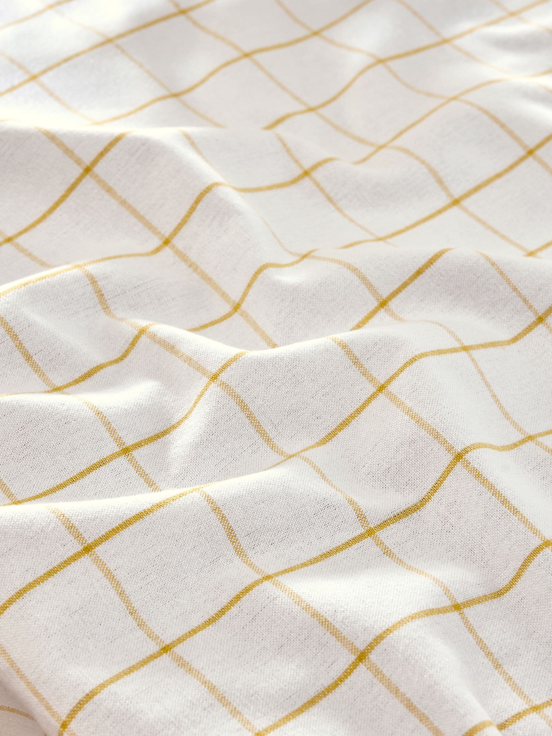 Nina Campbell ochre yellow table cloth, imported from the UK
