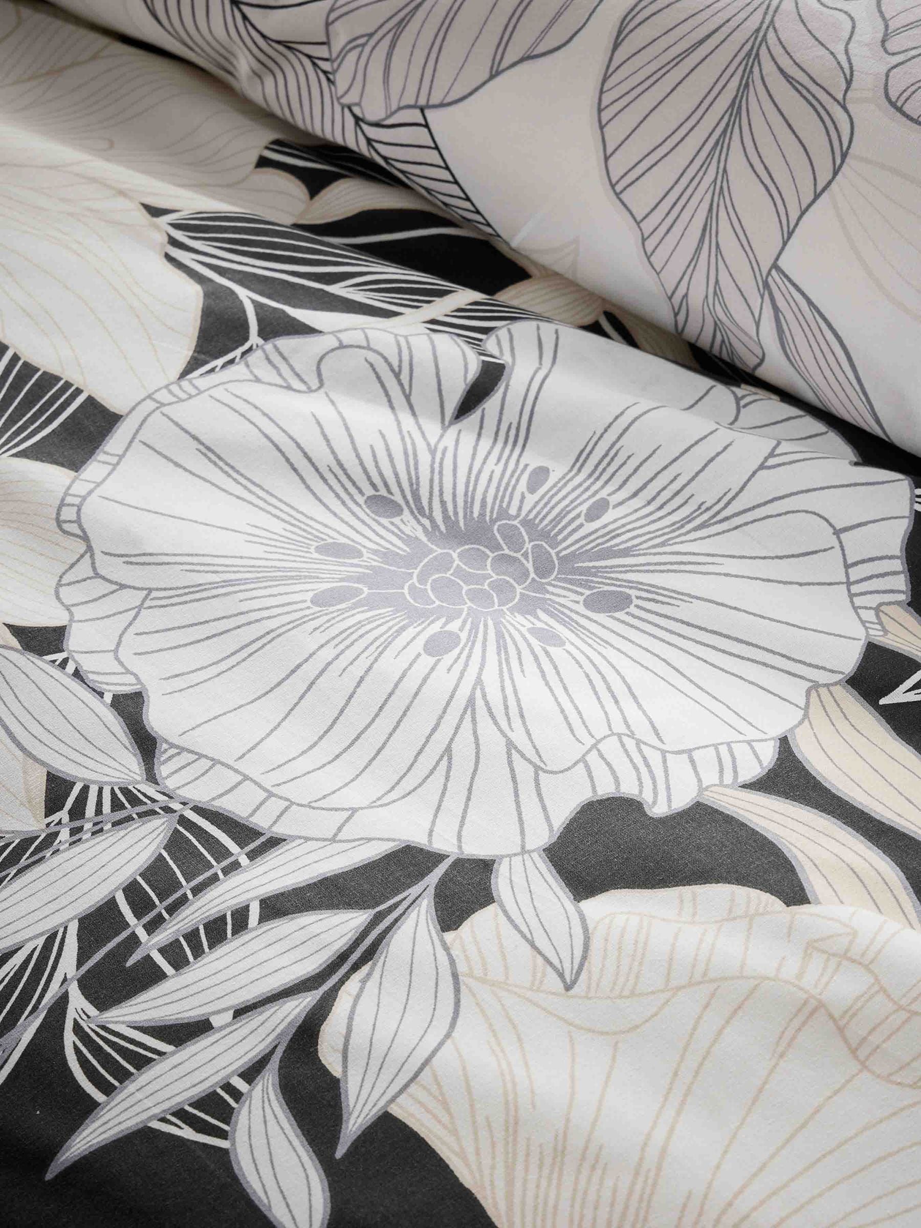 Vantona duvet cover set black natural linear bouquet (British brand)