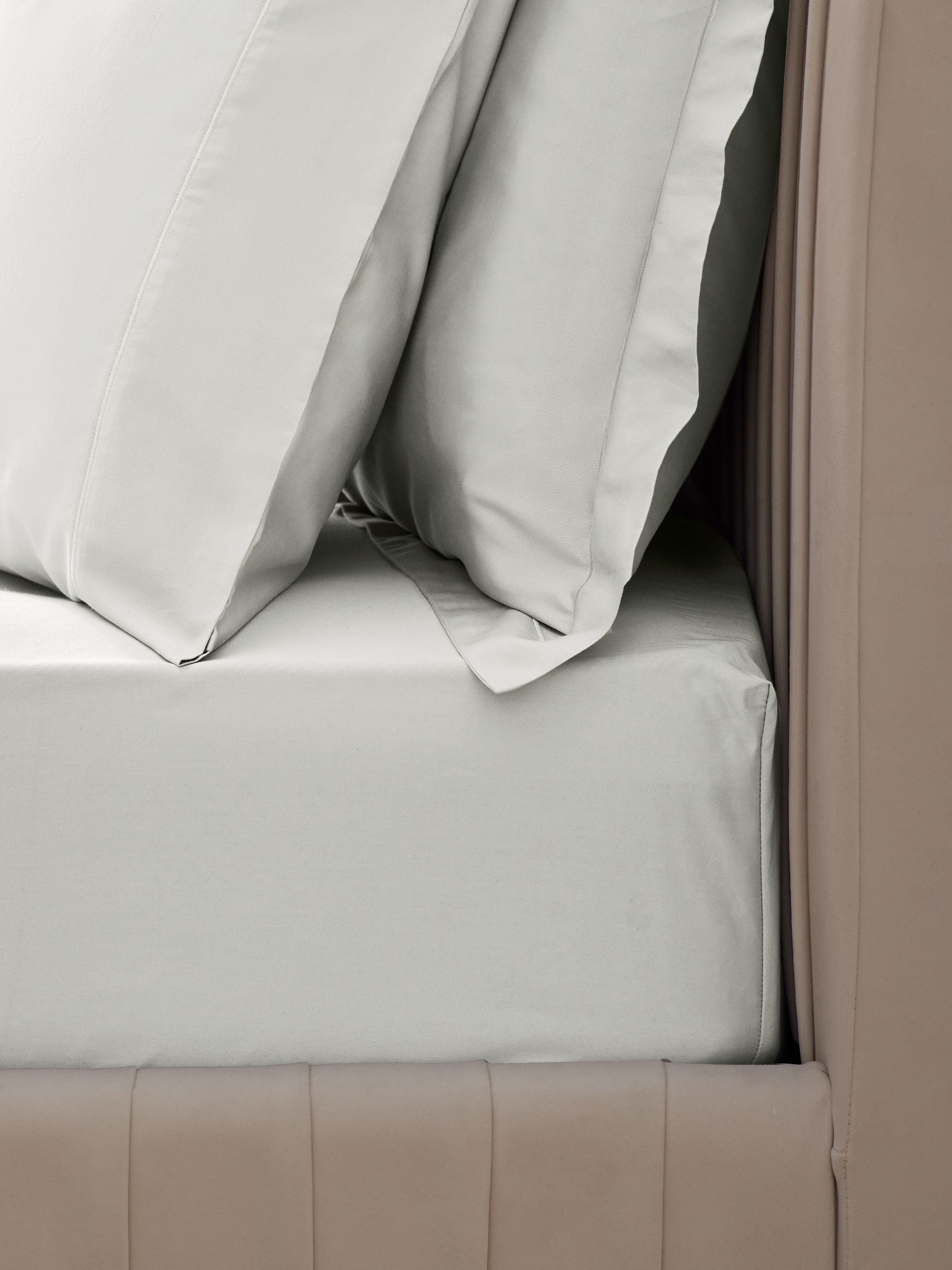 Pale sage green 300 thread count fitted sheet, imported from the UK