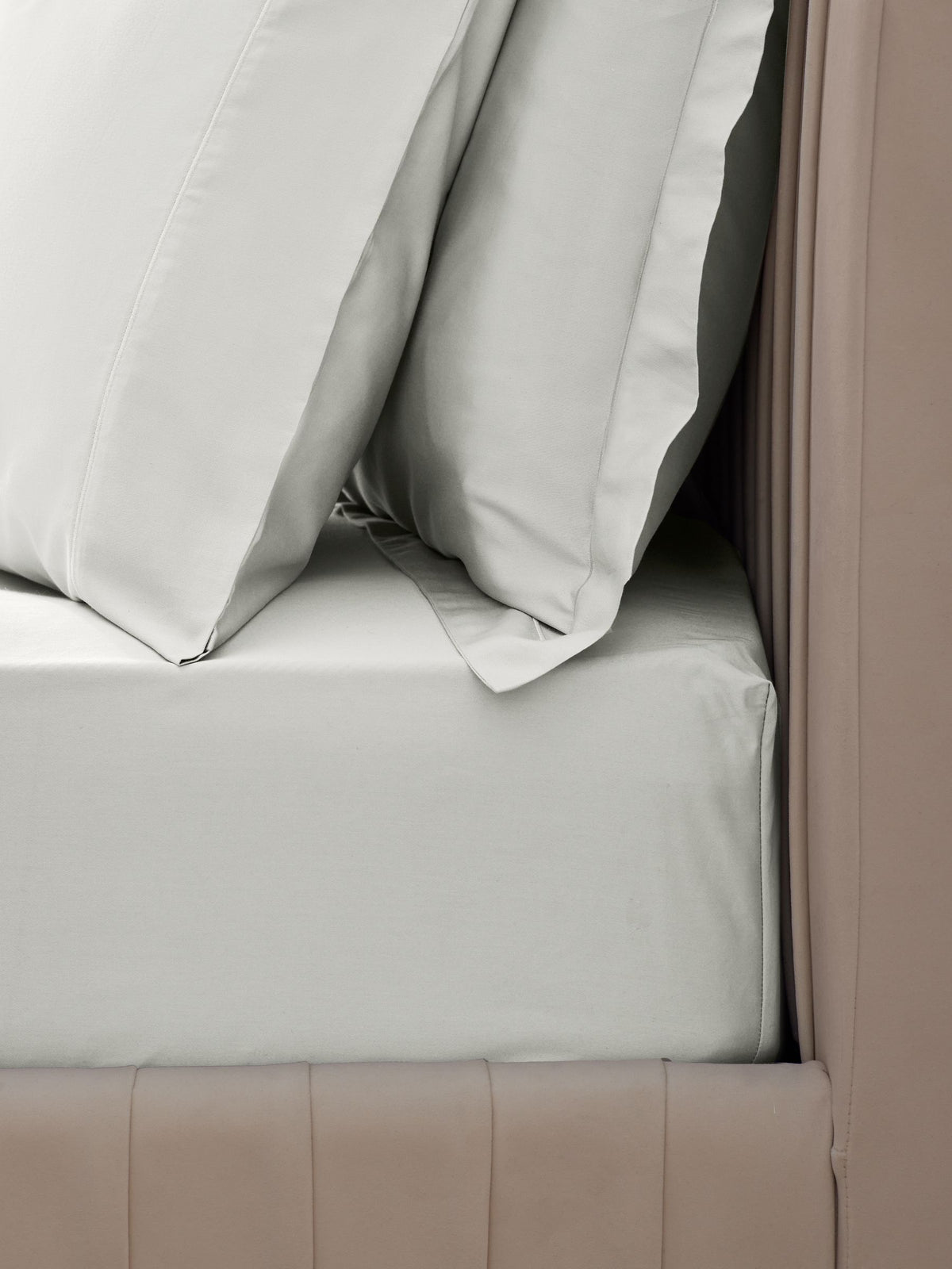 Pale sage green 300 thread count fitted sheet, imported from the UK
