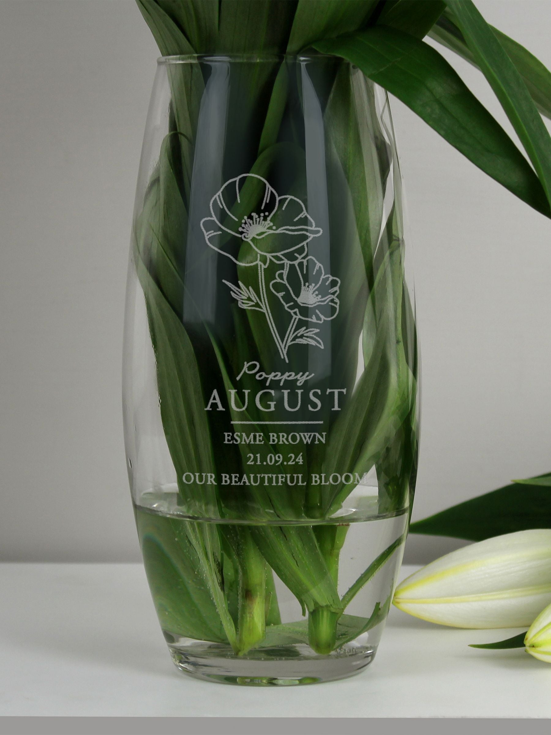 Personalised August Birth Flower Bullet Vase by PMC