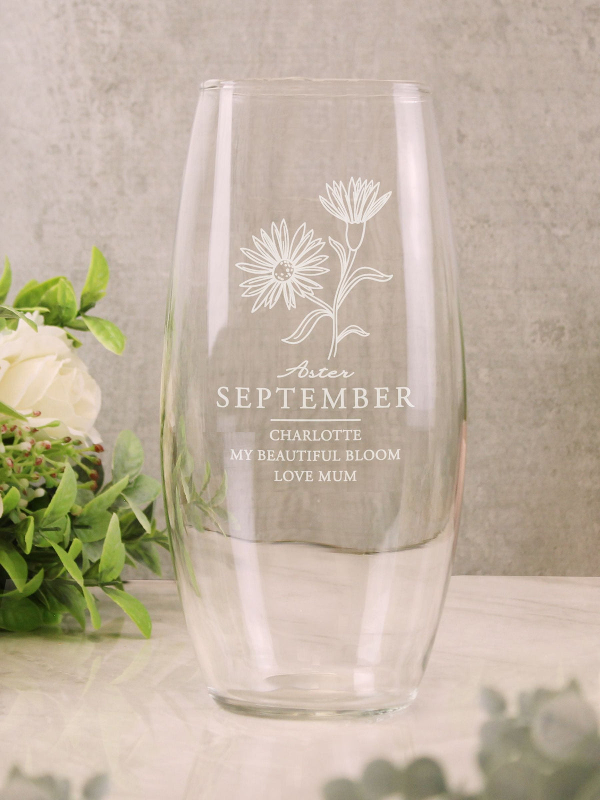 Personalised September Birth Flower Bullet Vase by PMC