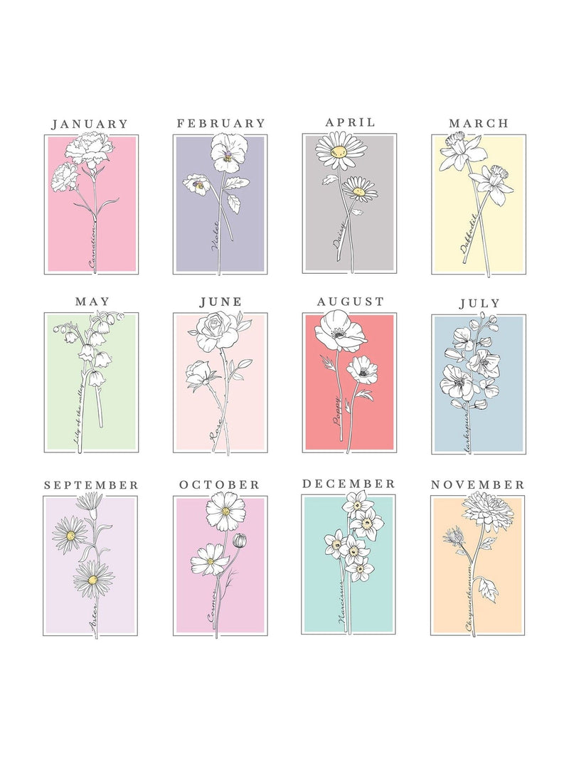 PMC birth flower A4 framed print, imported from the UK