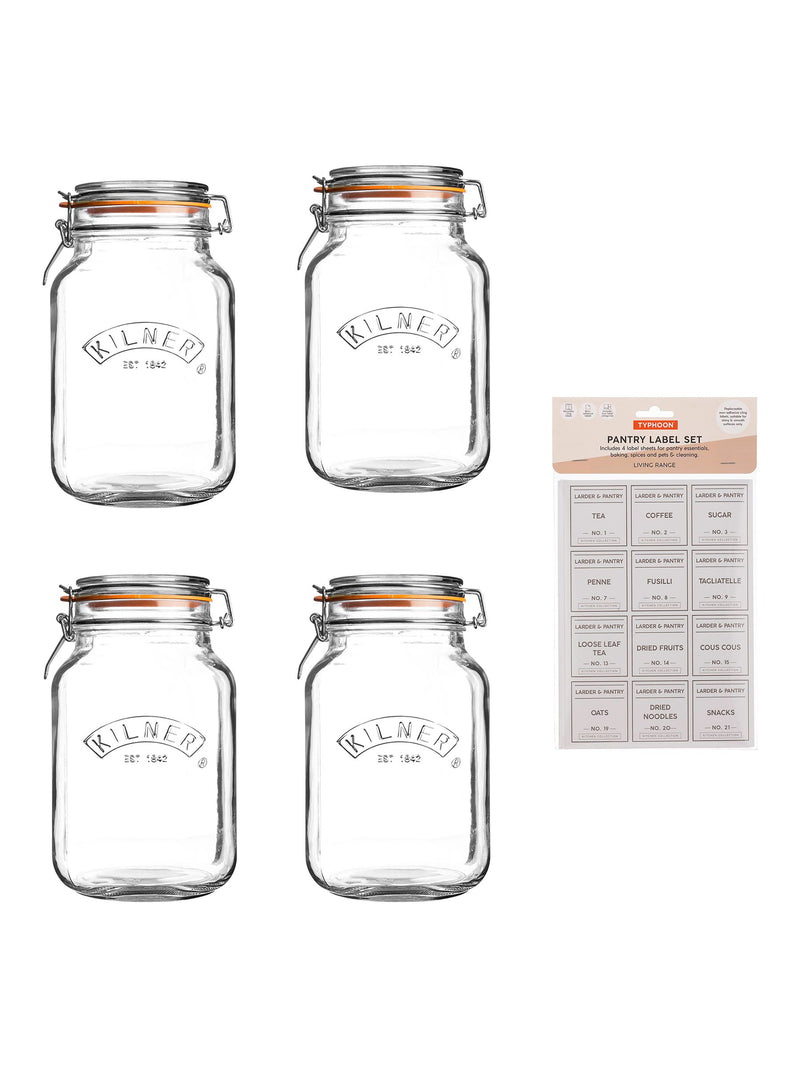 Kilner clear square clip top preserving jars 2L 3 jars, UK version