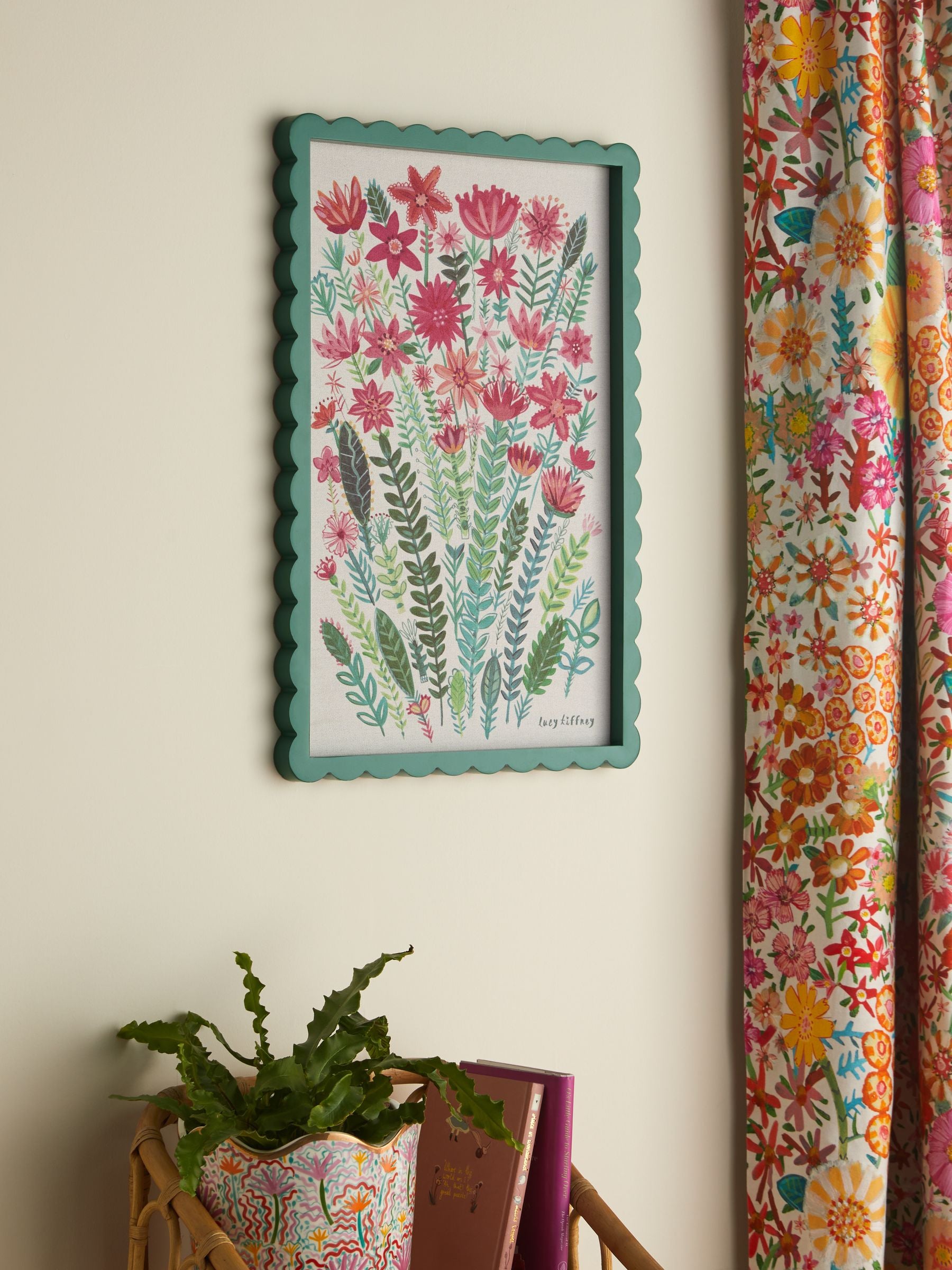 Lucy Tiffney pink and green floral canvas framed wall art 36x29cm, UK version