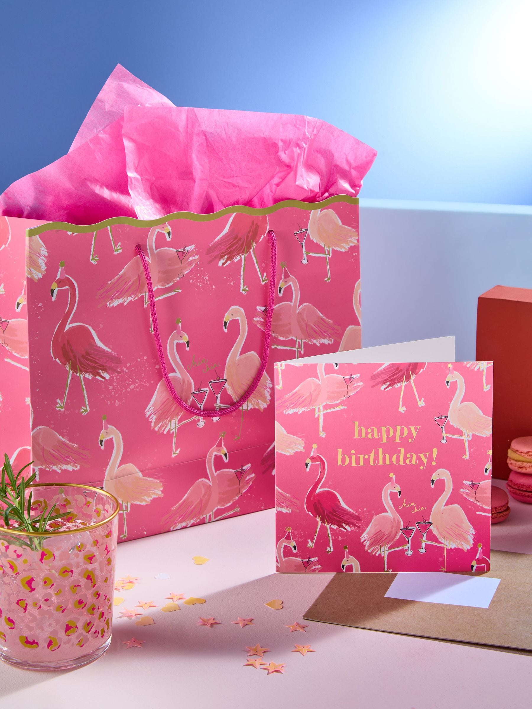 Pink Medium Flamingo Gift Bag and Card Set, imported from the UK