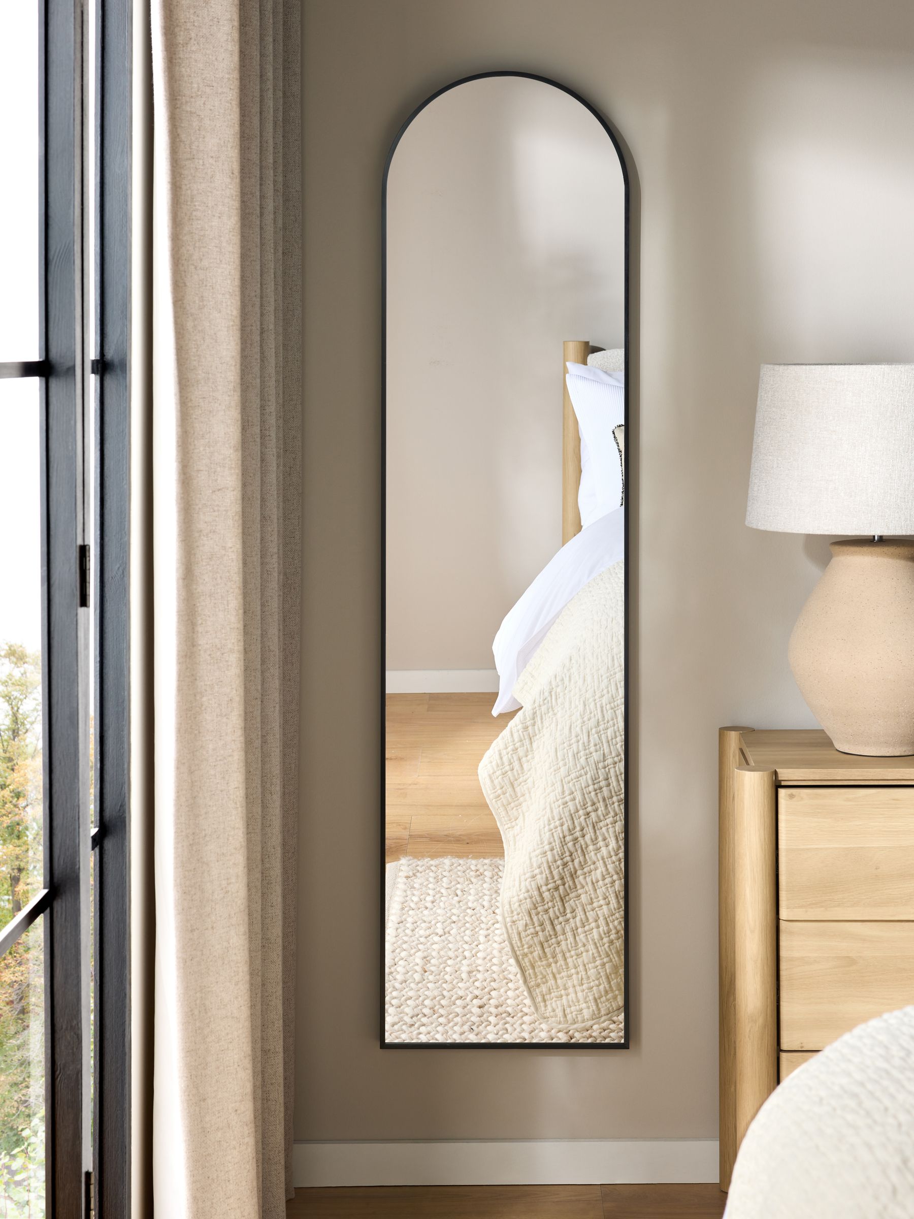 Black metal frame wall mirror 161cm x 41cm - British product