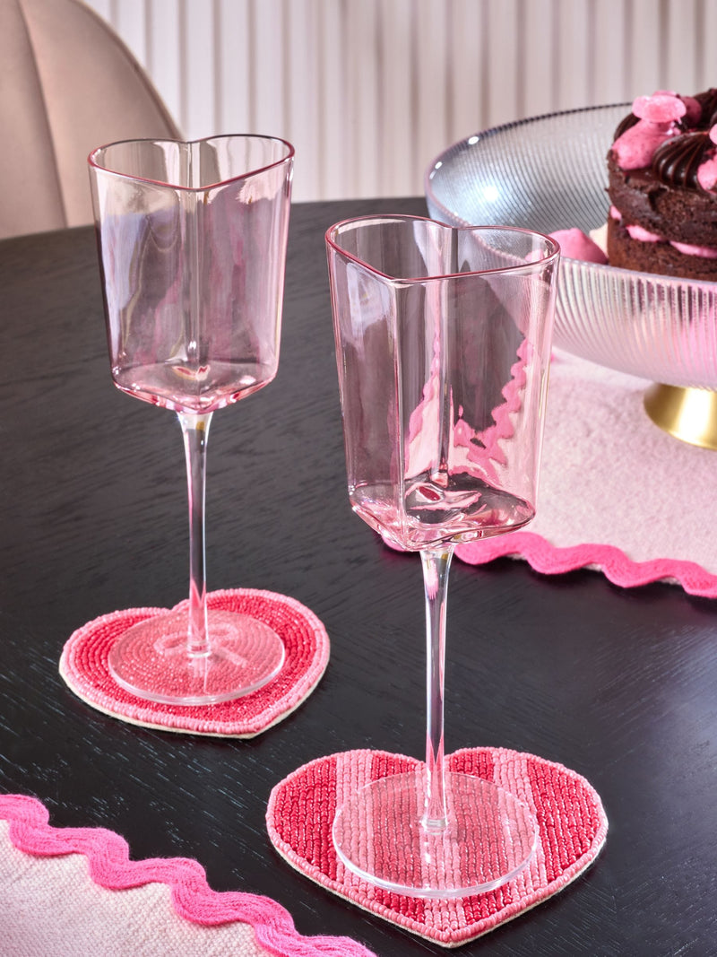 Set of 2 Pink Heart Wine Glasses
