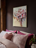 Pink abstract floral wall art in grey frame, imported from the UK