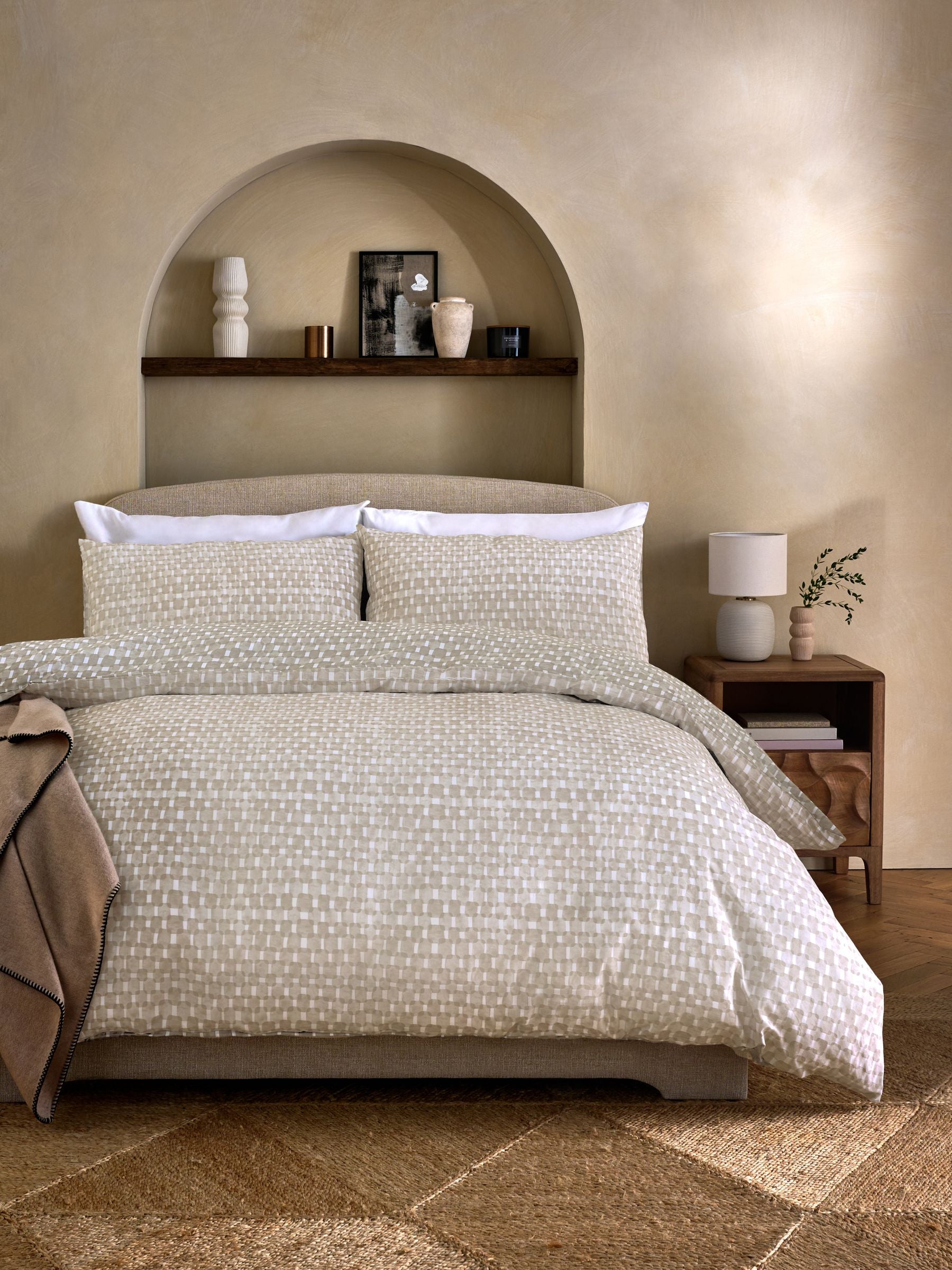 Natural Geometric Reversible Duvet Cover and Pillowcase Set, imported from the UK