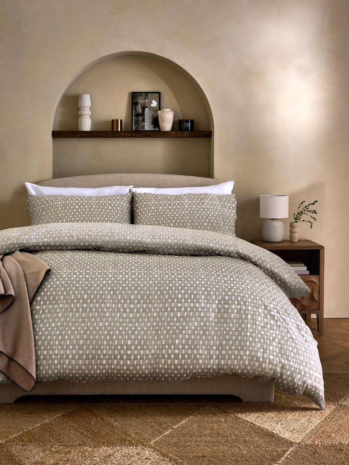 Natural Geometric Reversible Duvet Cover and Pillowcase Set, imported from the UK