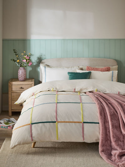 Multi Tufted Check 100% Cotton Duvet Cover and Pillowcase Set
