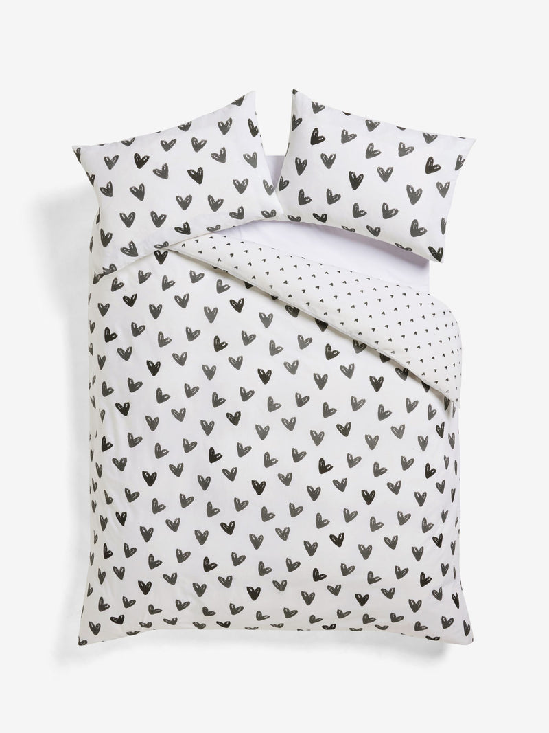Black and white reversible duvet cover and pillowcase set - British product