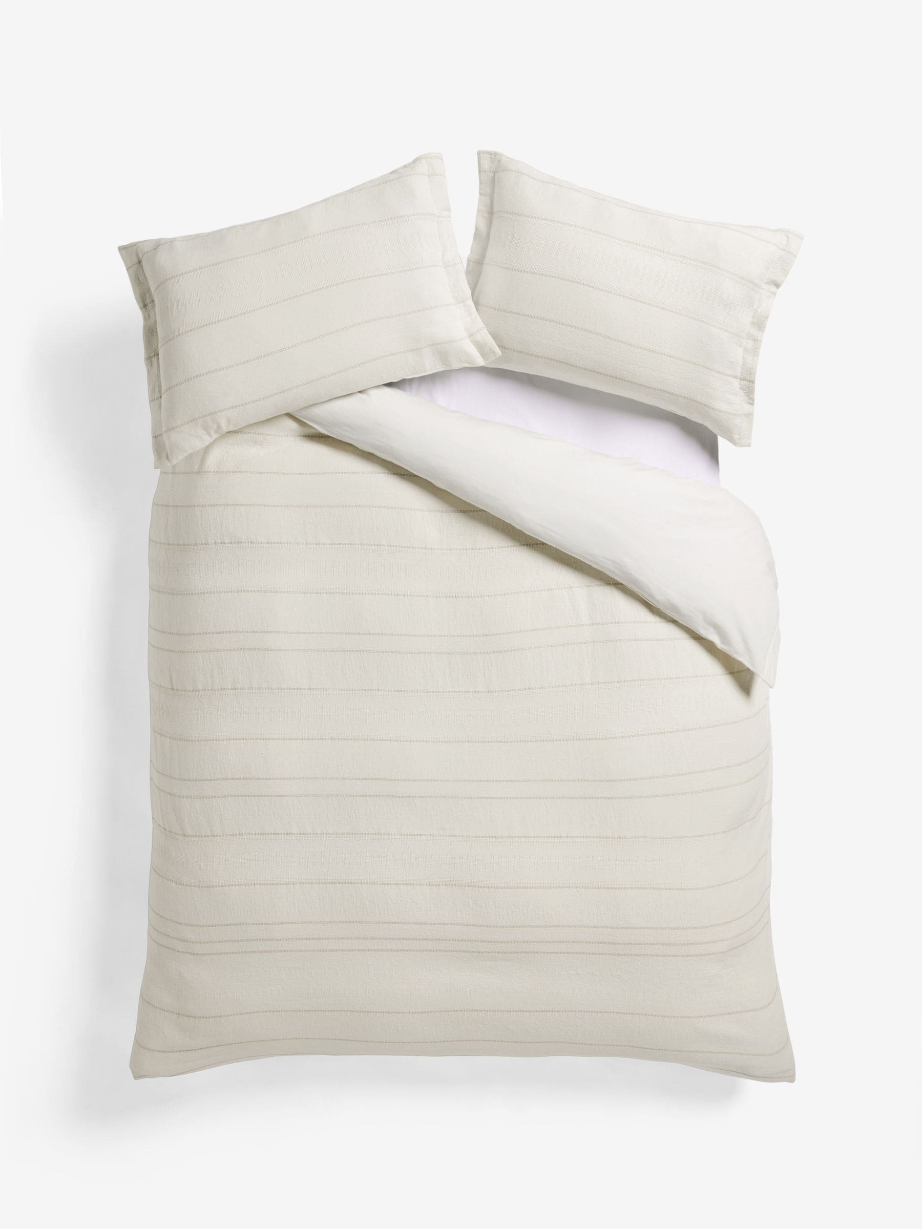 N. Premium waffle stripe duvet cover and pillowcase set, imported from the UK