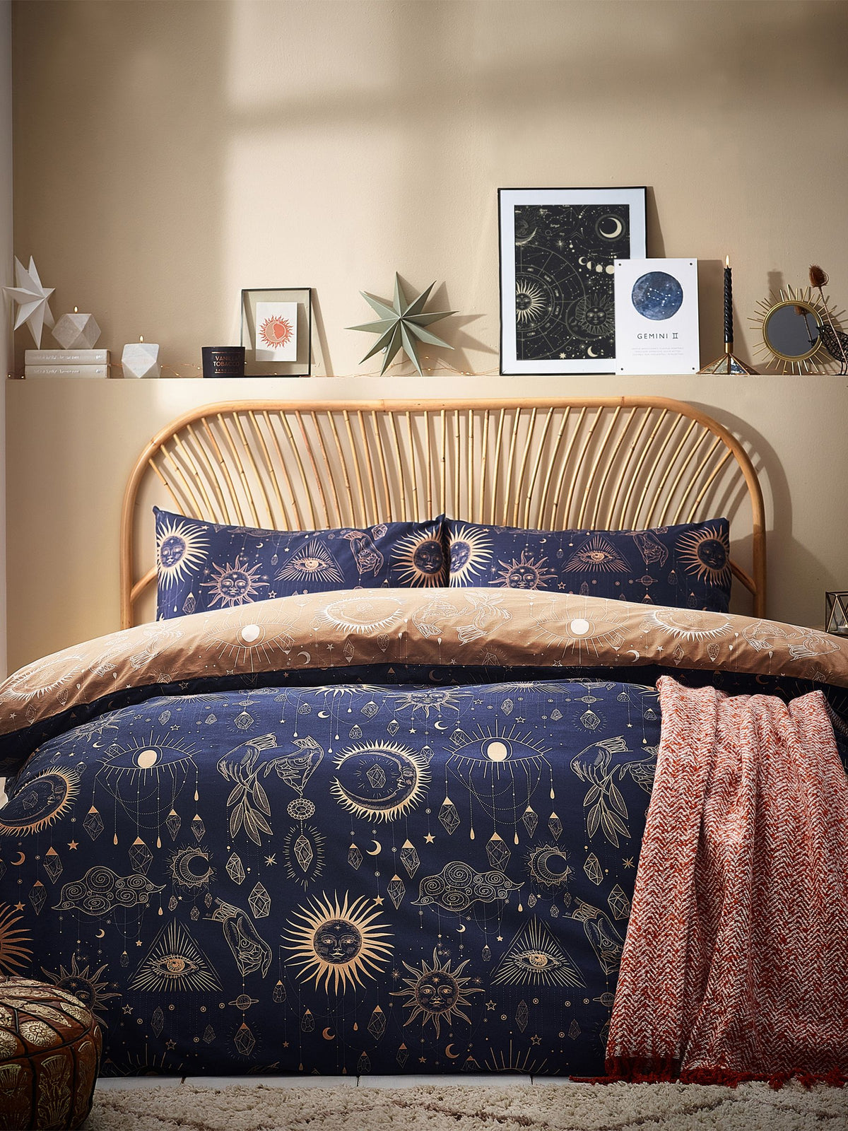 Furn Gold/Navy Constellation duvet cover and pillowcase set - British product